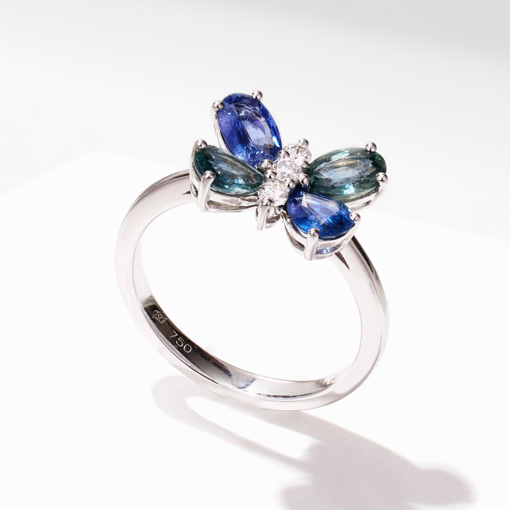 Multi - Colored Sapphire & Diamond Butterfly Ring - Jewelry And Store