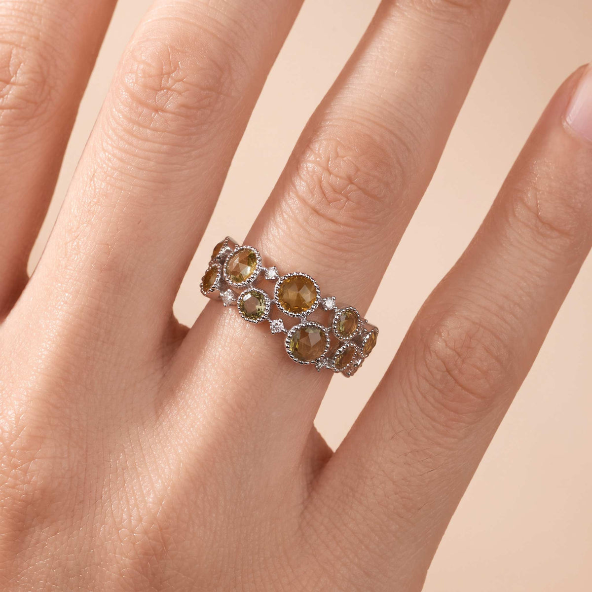 Victorian-Style Statement Ring with Natural Diamonds & Multi-Color Sapphires in 18K Gold - JewelryAndStore