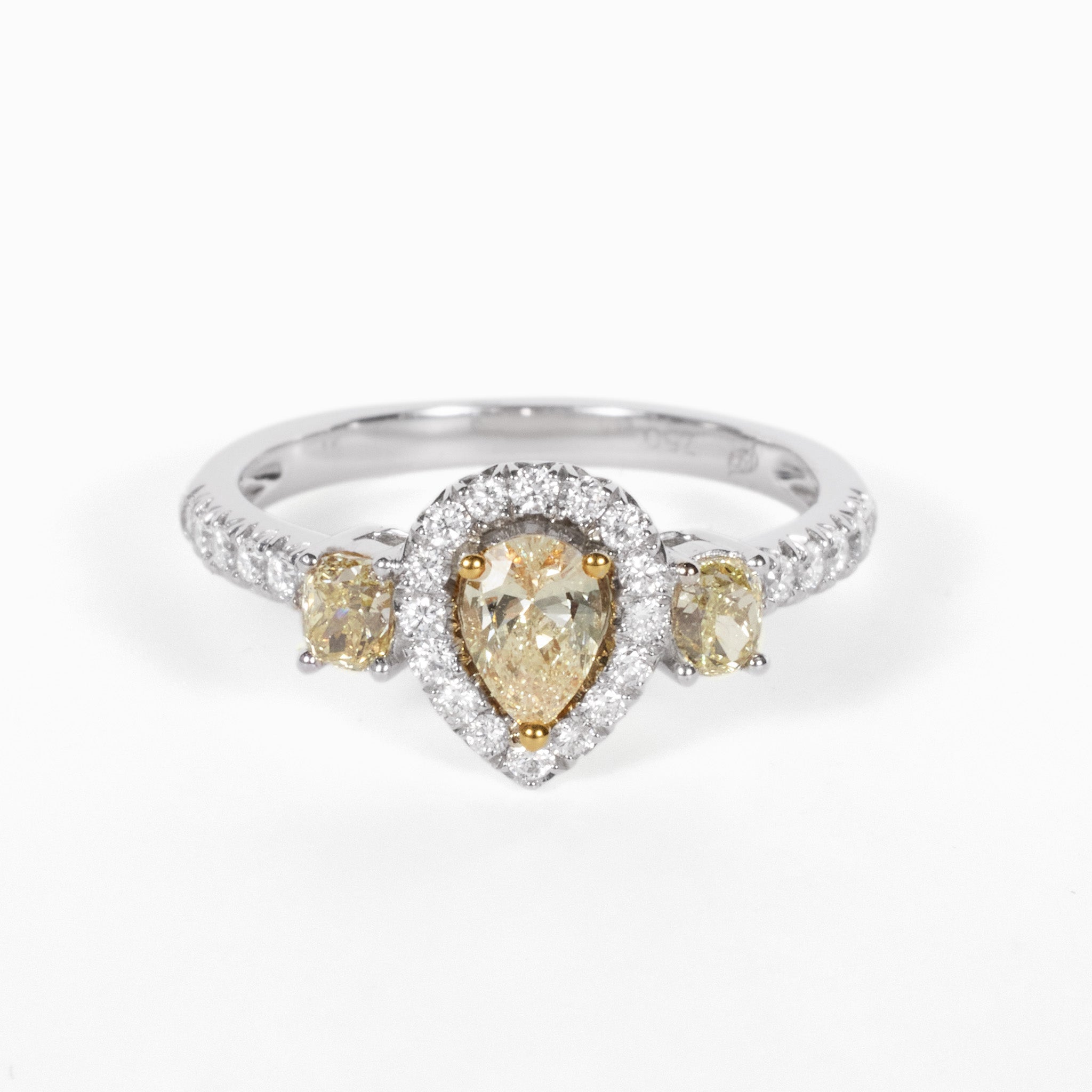 18K Gold Two‑Tone Halo Ring with 0.69ct.tw. Natural Yellow Diamonds - JewelryAndStore
