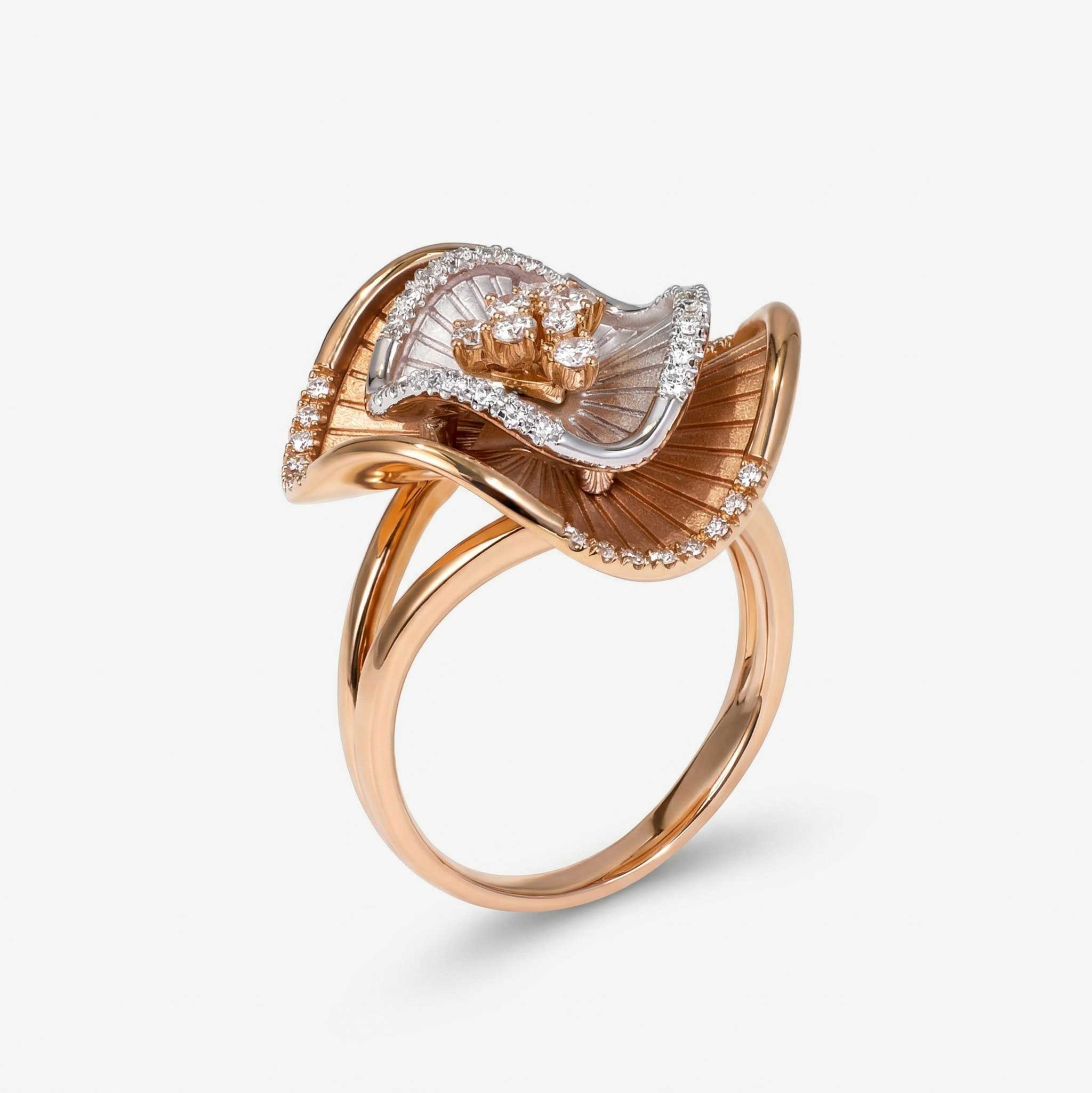Natural Diamond Two-Tone Dimensional Floral Ring 18K Gold - JewelryandStore