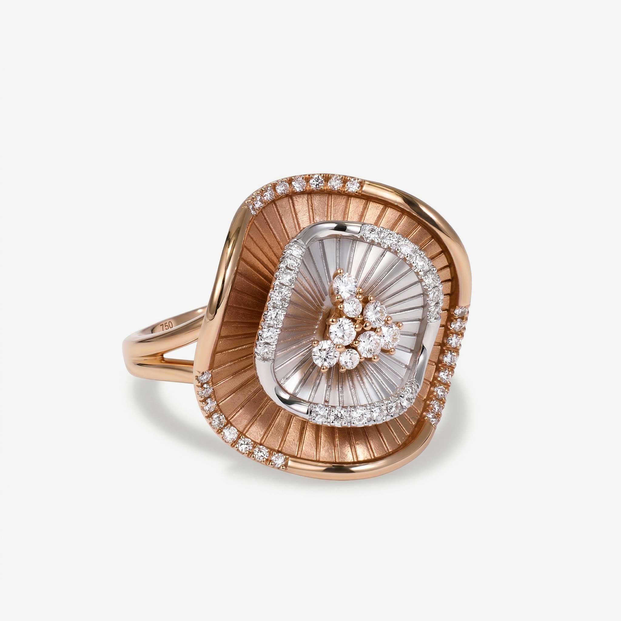 Natural Diamond Two-Tone Dimensional Floral Ring 18K Gold - JewelryandStore