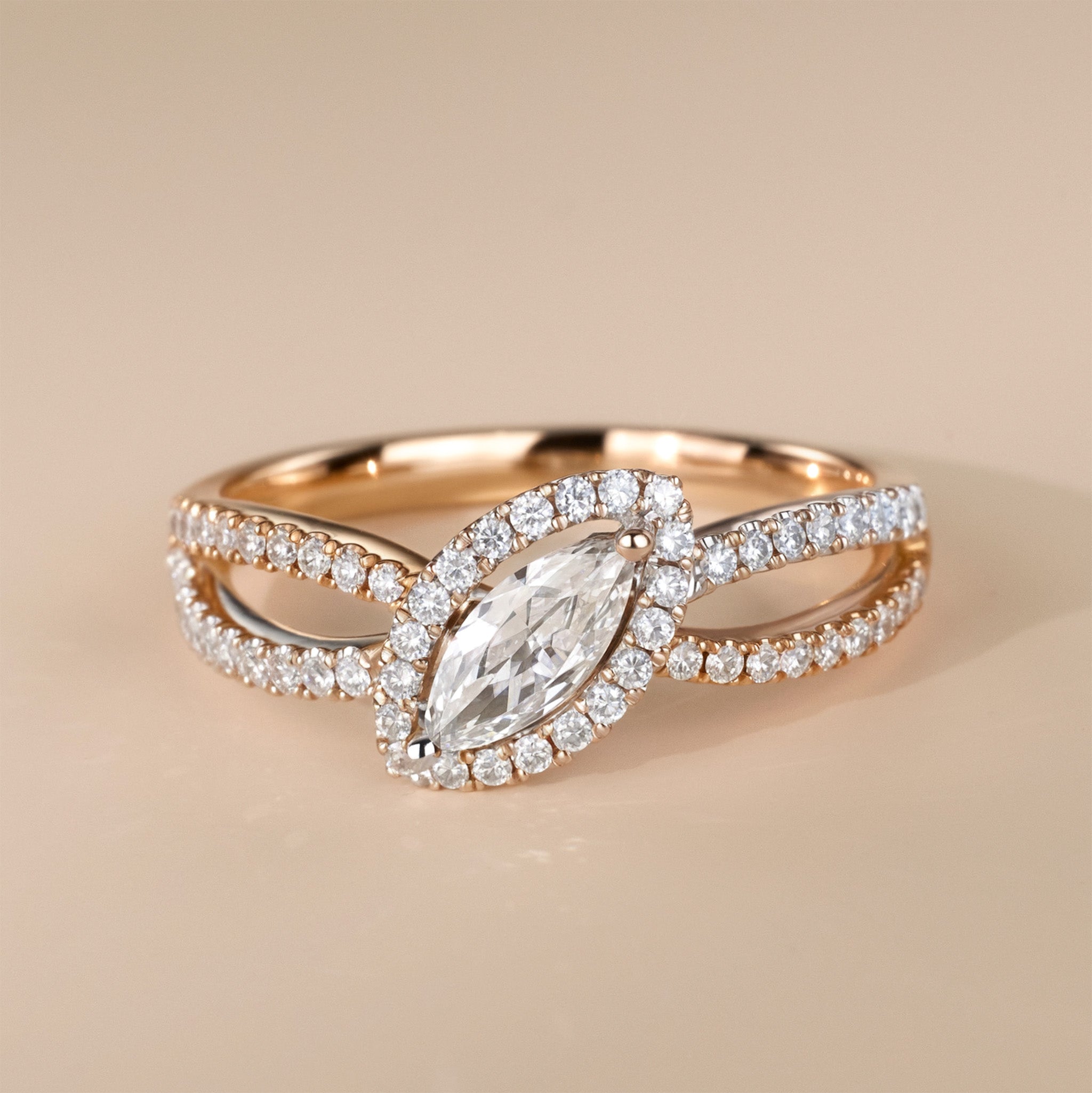 0.56ct.tw. Marquise Diamond Engagement Ring in 18K Rose Gold - Jewelry And Store