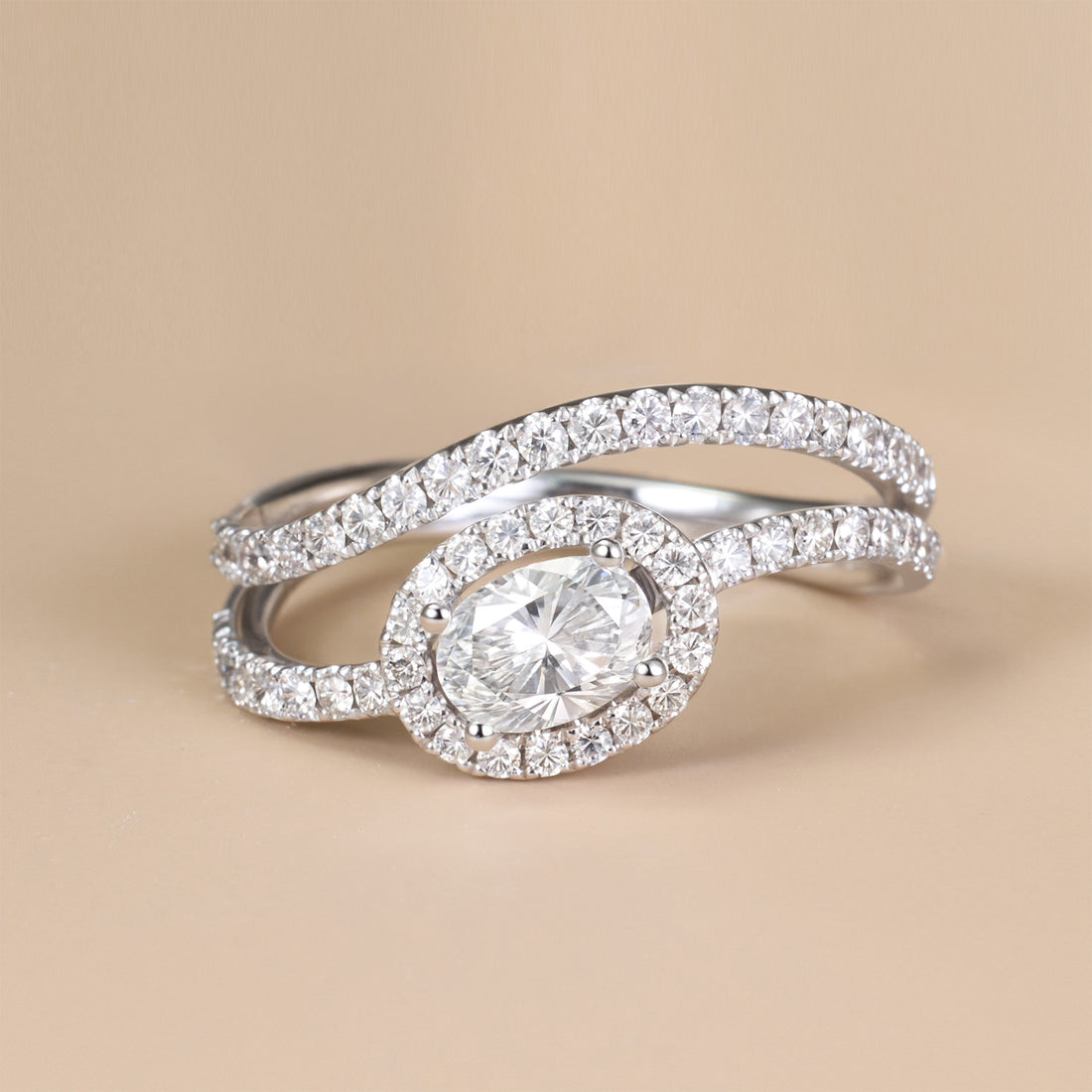 0.99ct.tw. Oval - Cut Diamond Engagement Ring in 18K White Gold - Jewelry And Store