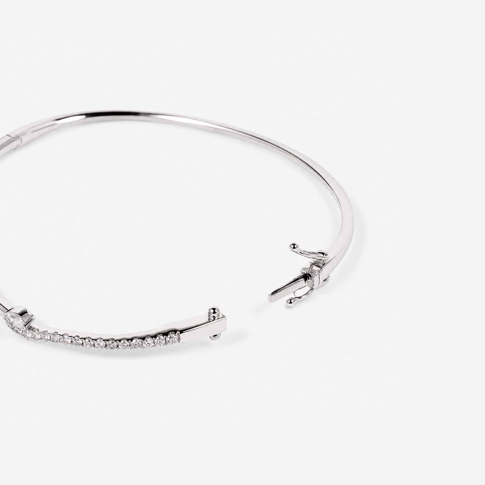 Natural Marquise and Round Diamond Wave Bangle in 18K White Gold - JewelryAndStore
