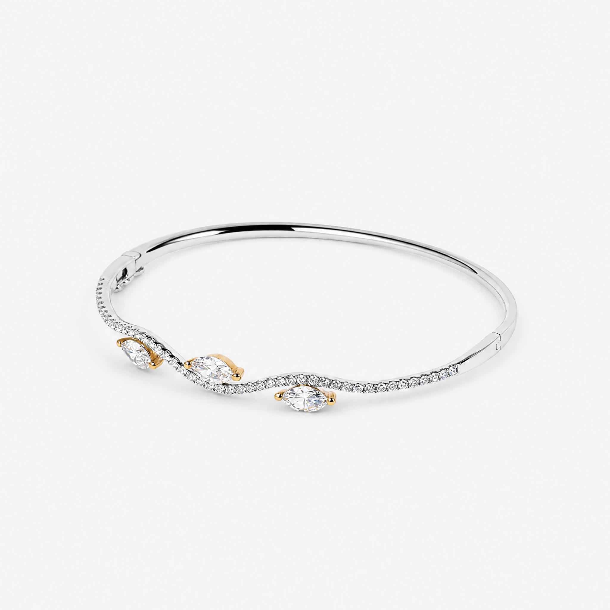 1.37ct Natural Marquise and Round Diamond Wave Bangle in 18K White Gold - JewelryAndStore