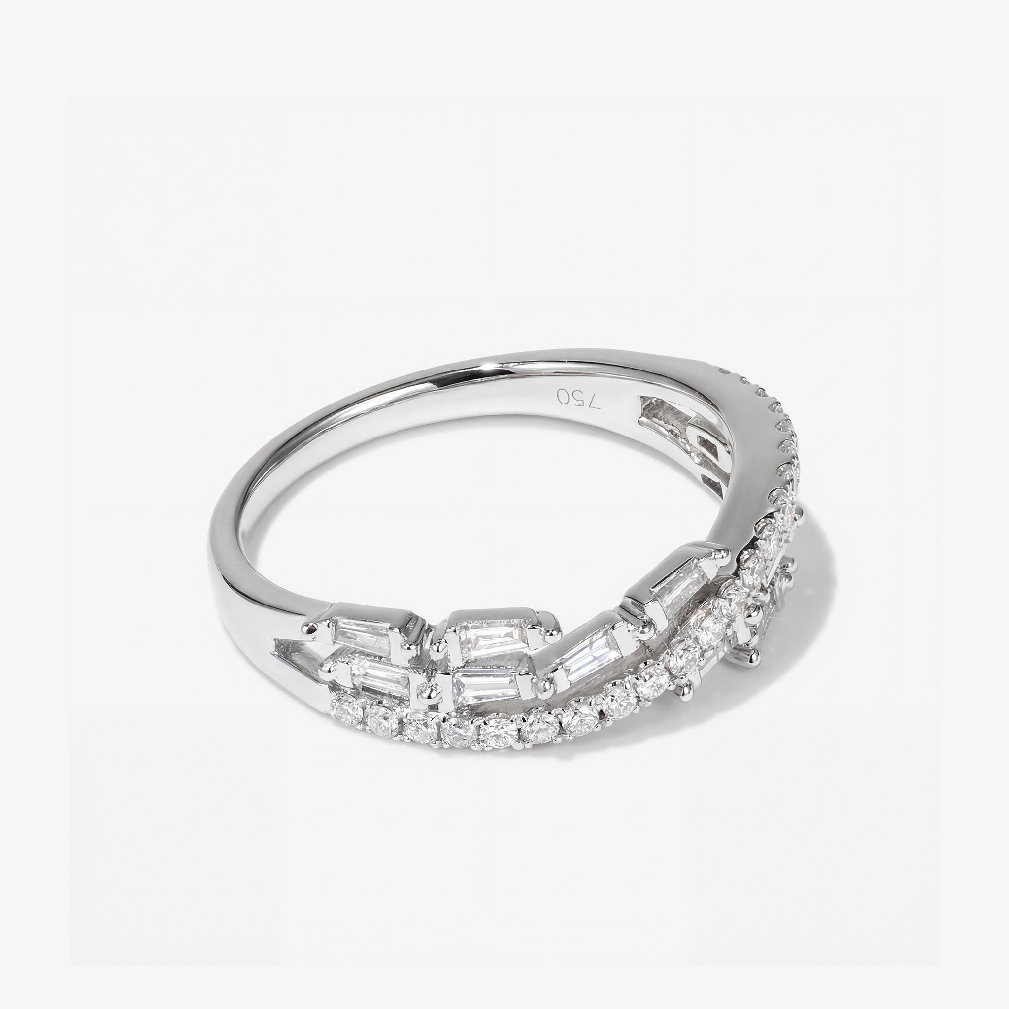 Natural Diamond Criss Cross Wave Band Ring in 18K White Gold - JewelryAndStore