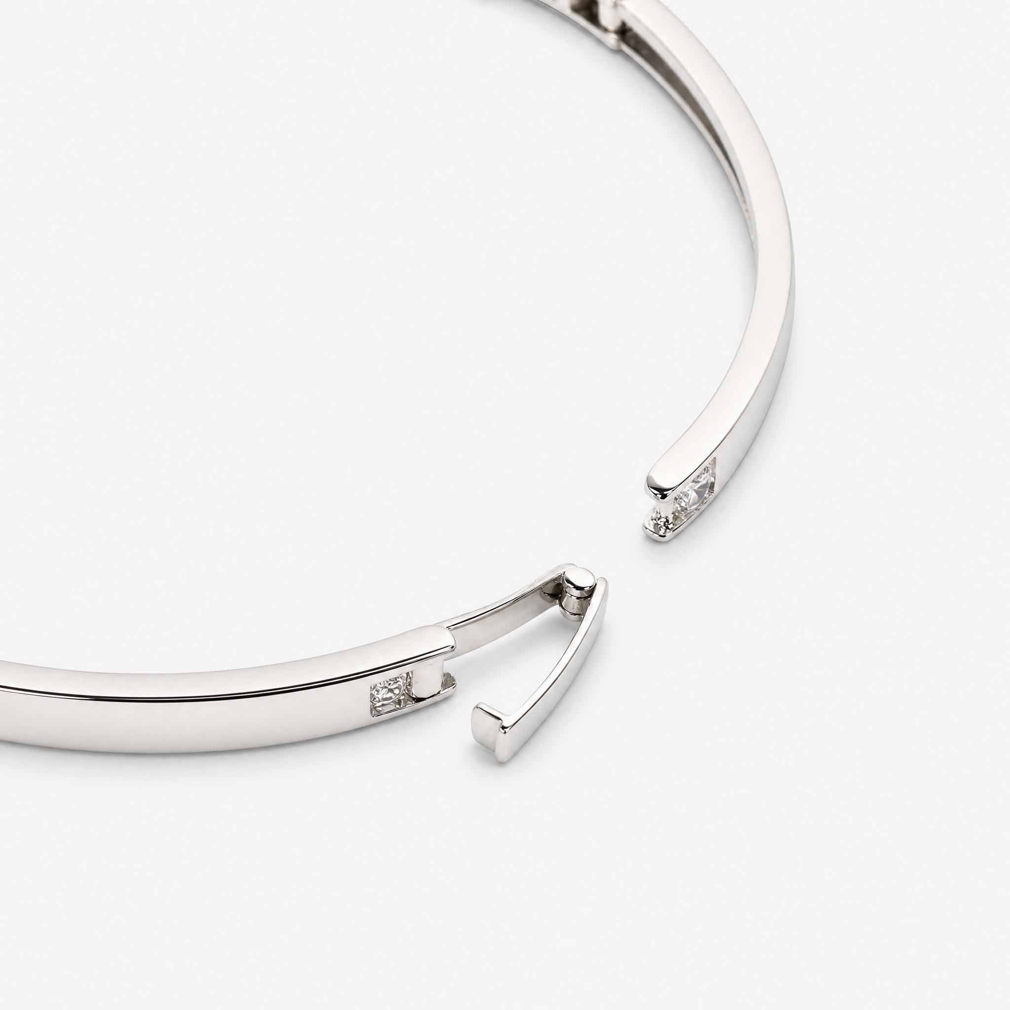 Natural Diamond Micro - Pave Bangle with Padlock Charm in 18K White Gold - JewelryAndStore