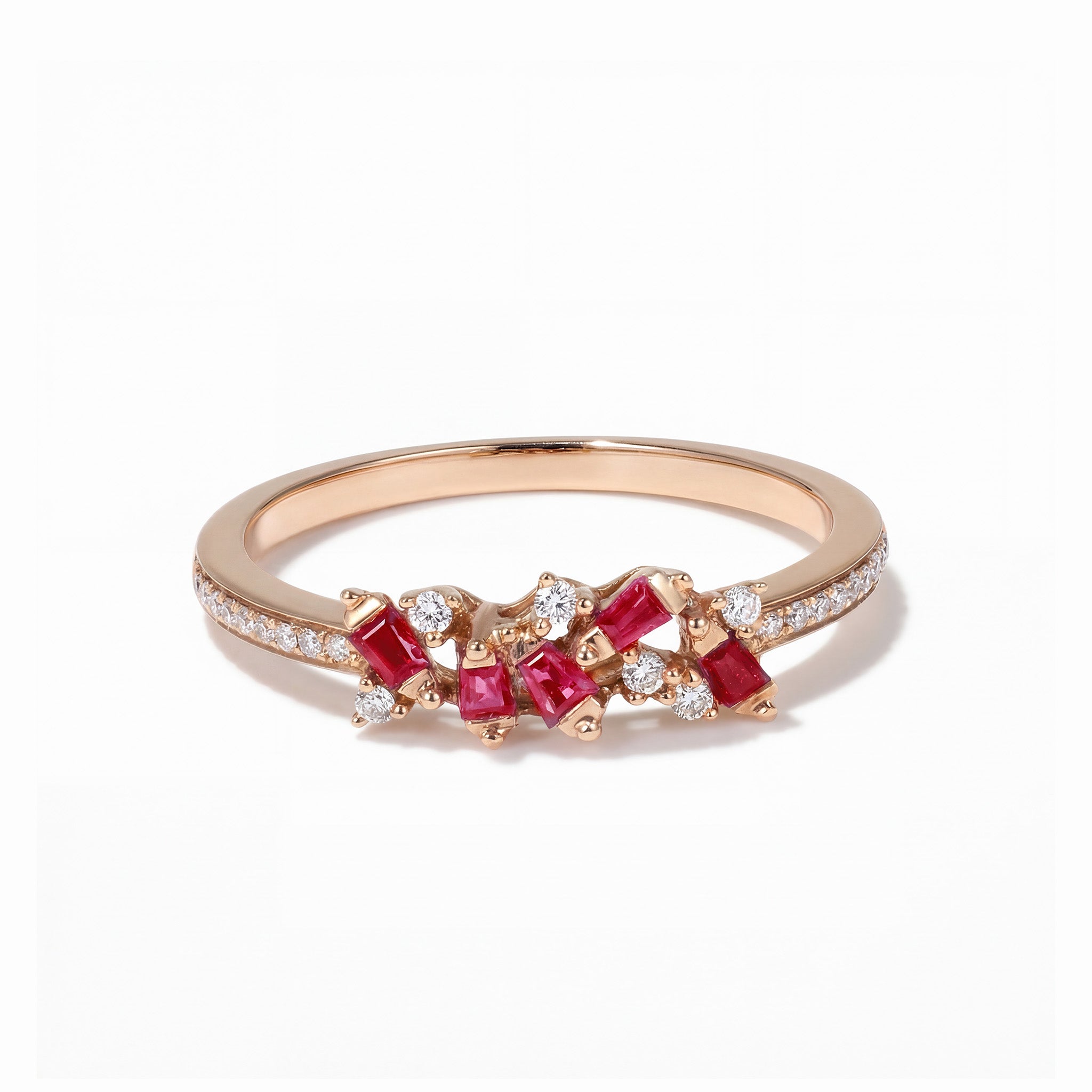 Natural Ruby and Diamond Cluster Ring in 18K Rose Gold - JewelryAndStore