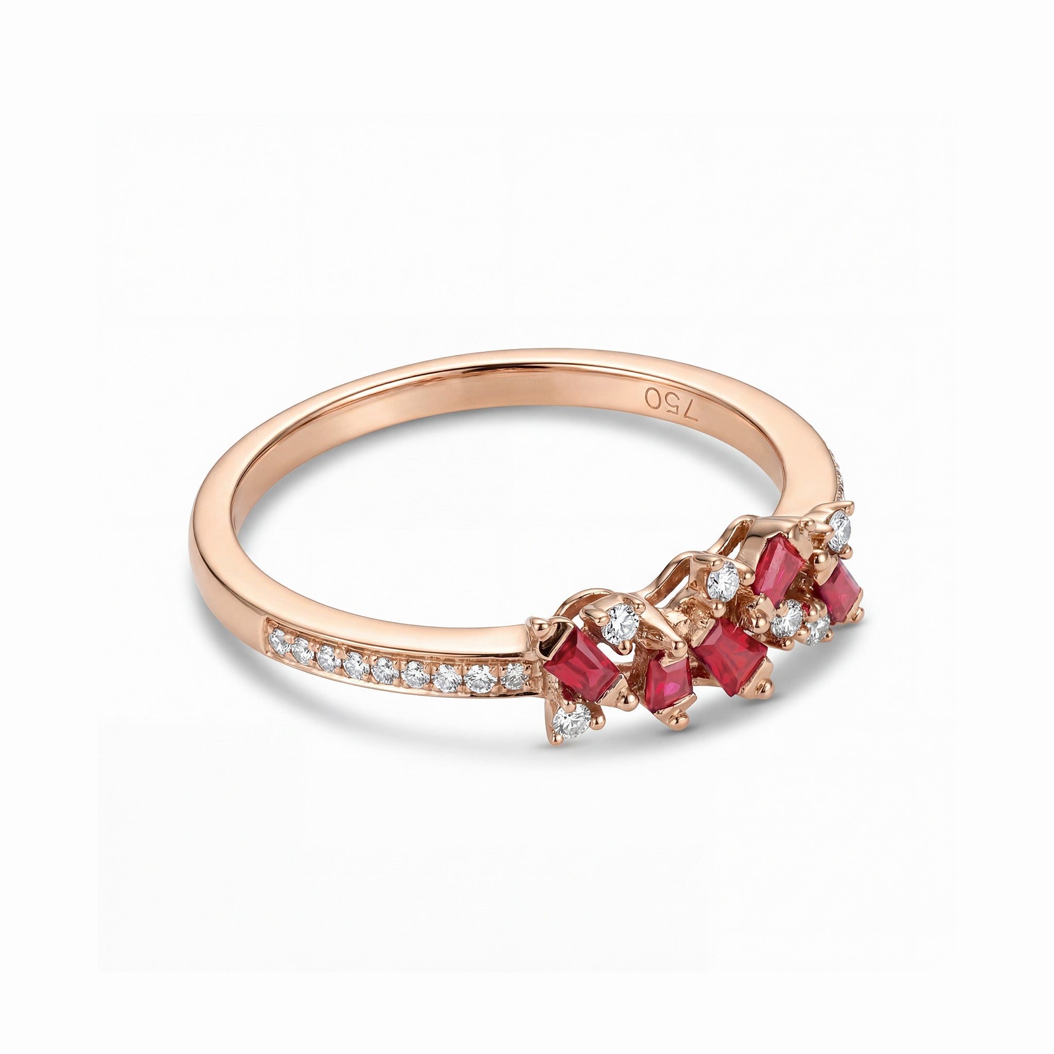 Natural Ruby and Diamond Cluster Ring in 18K Rose Gold - JewelryAndStore