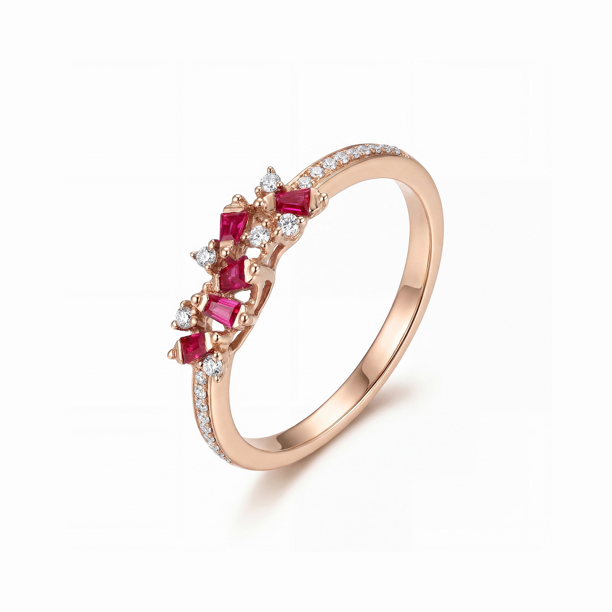Natural Ruby and Diamond Cluster Ring in 18K Rose Gold - JewelryAndStore