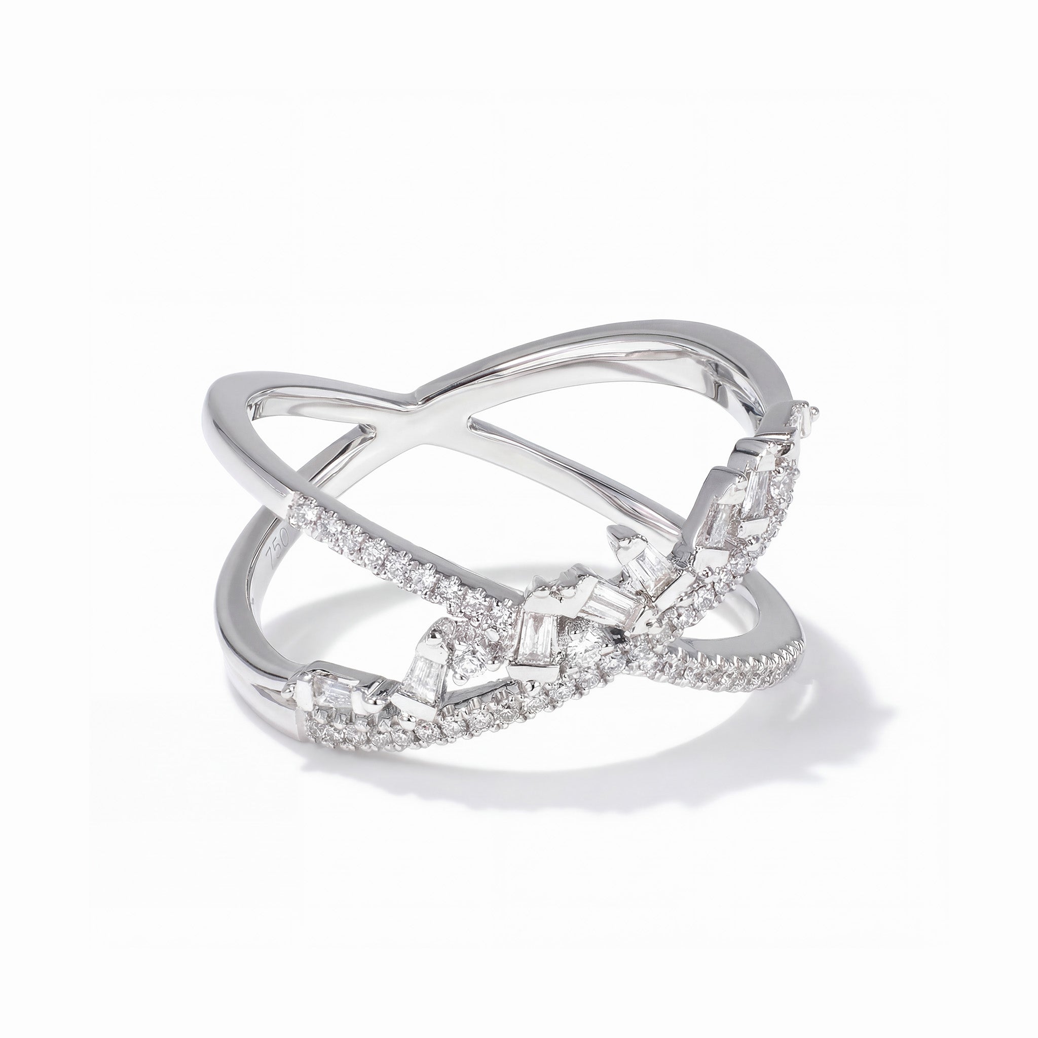 Modern Diamond Criss Cross Ring in 18K White Gold - JewelryAndStore