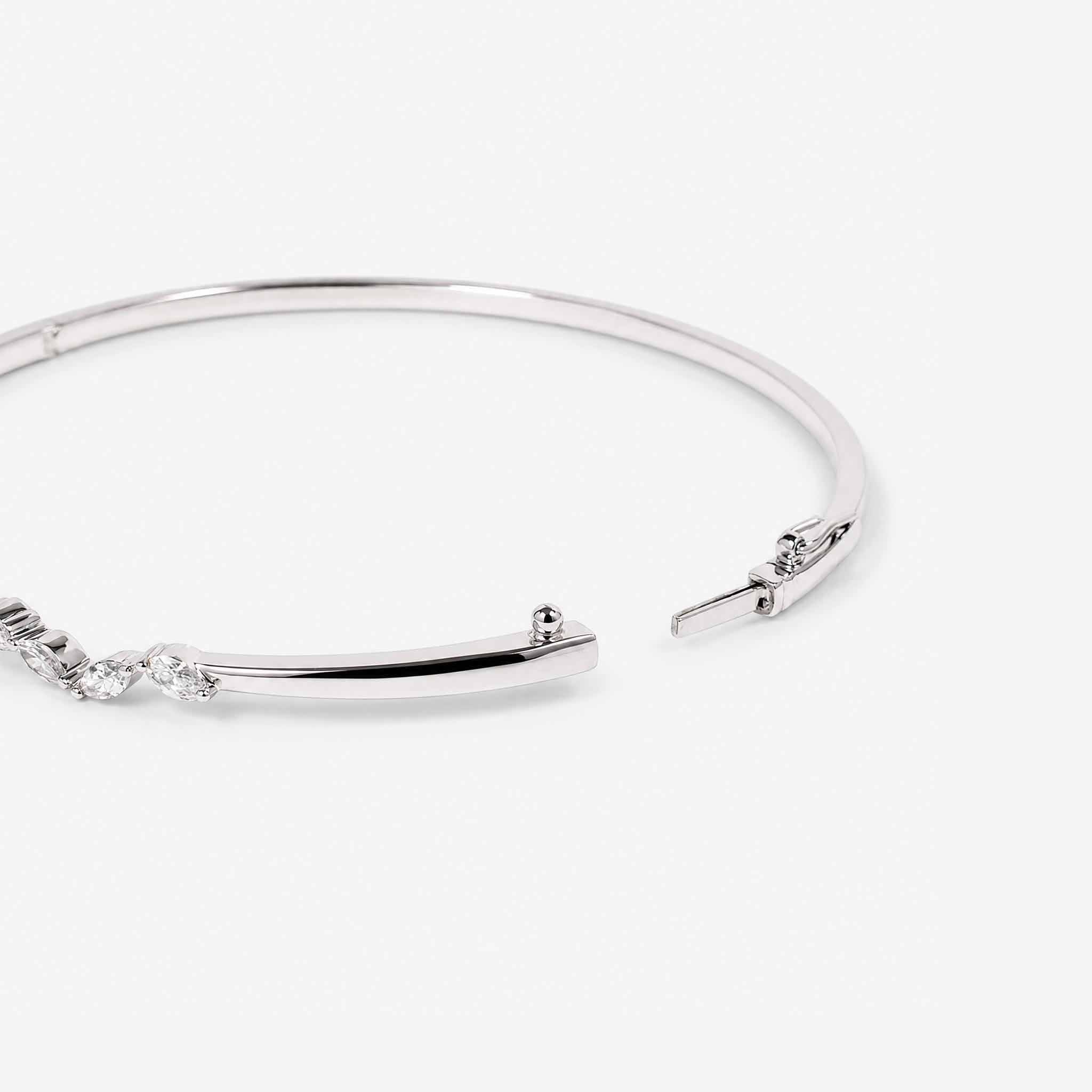 Natural Marquise Diamond Wave Row Bangle in 18K White Gold - JewelryAndStore