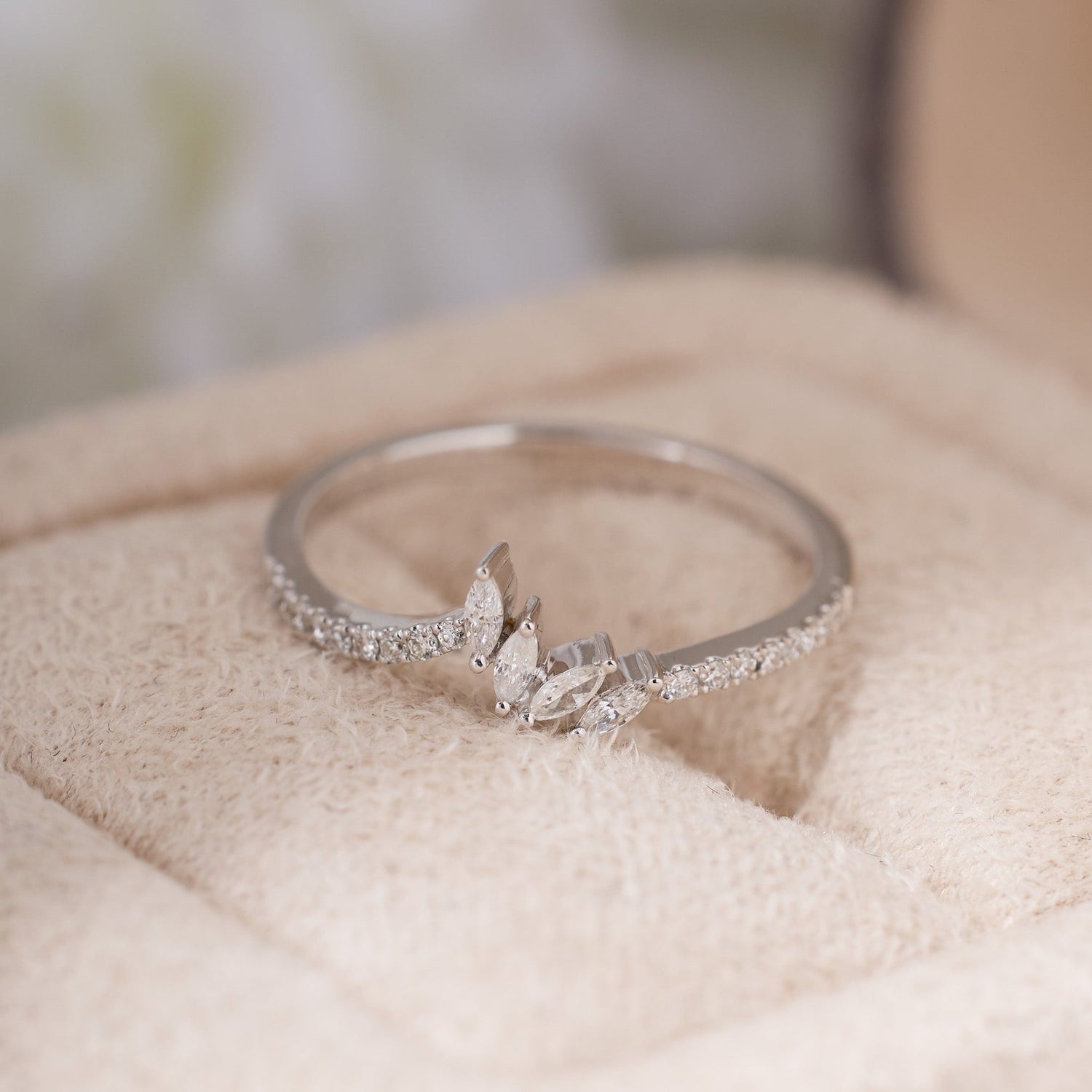 18K Gold Petite Marquise Diamond Stackable Band Ring - Jewelry And Store