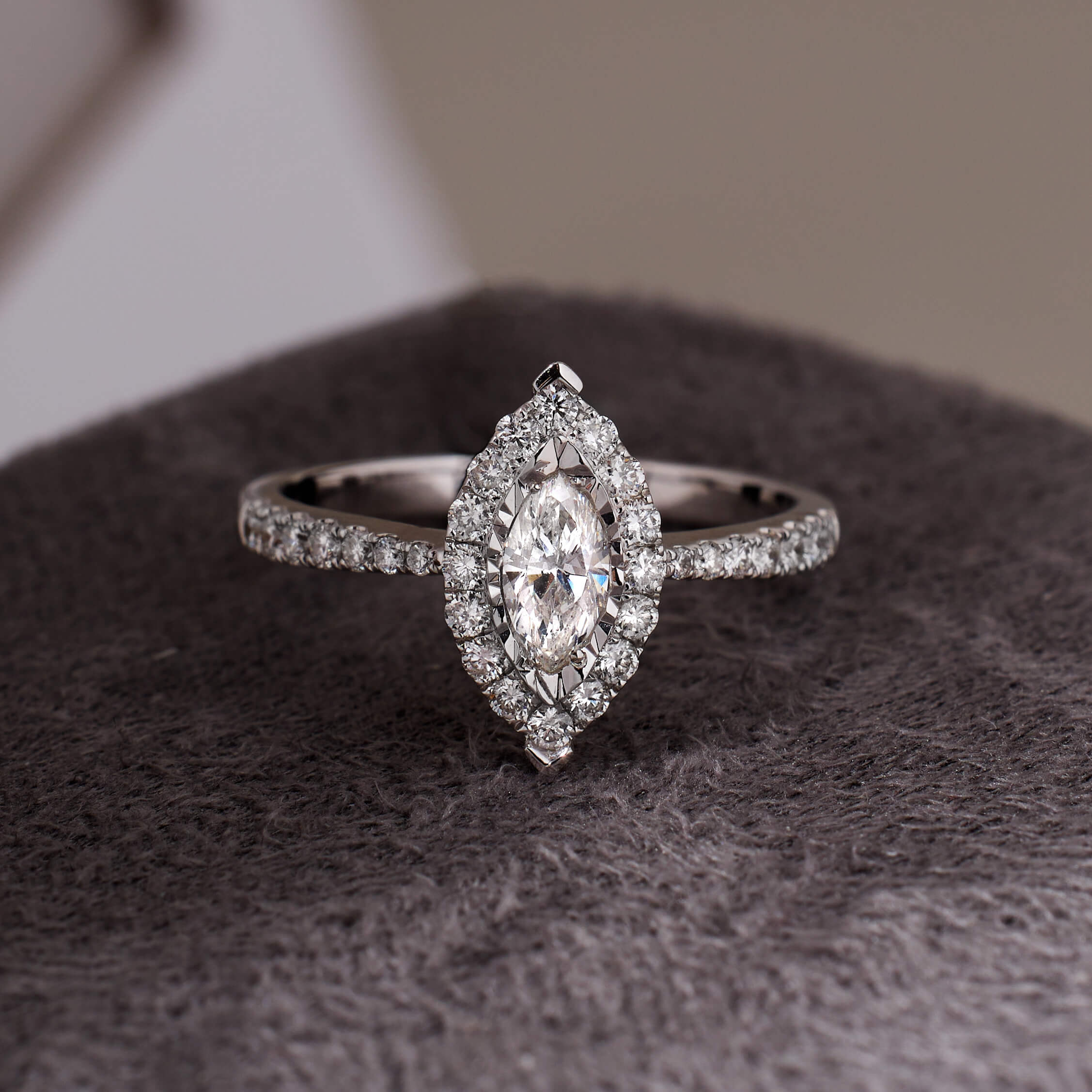 Miracle Plate Setting Halo Ring with Natural Marquise Diamond - Jewelry And Store