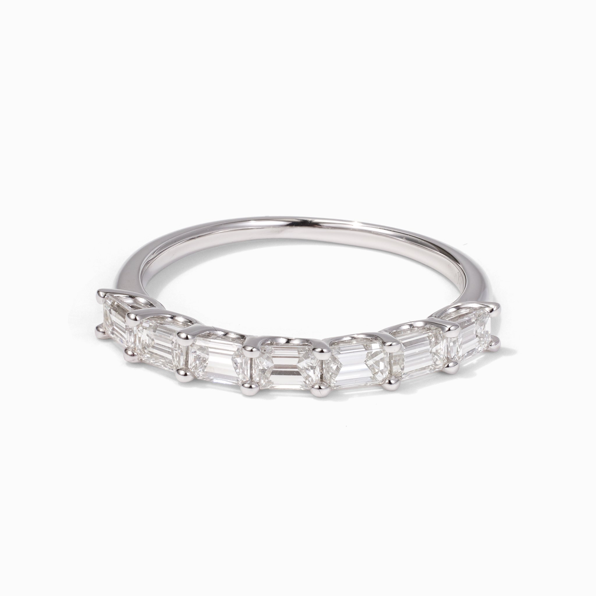 0.99ct Natural Emerald-Cut Diamond Half Eternity Band Ring in 18K White Gold - JewelryAndStore