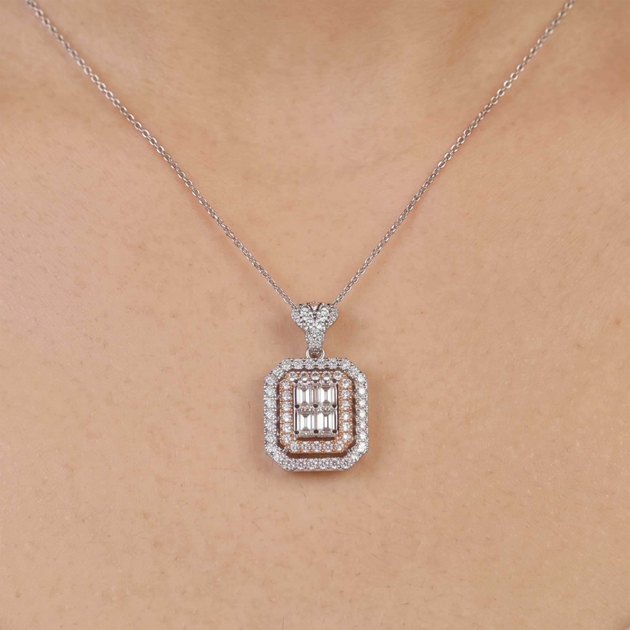 1.25ct Natural Diamond Emerald-Cut Illusion Pendant in 18K Two-Tone Gold - JewelryandStore