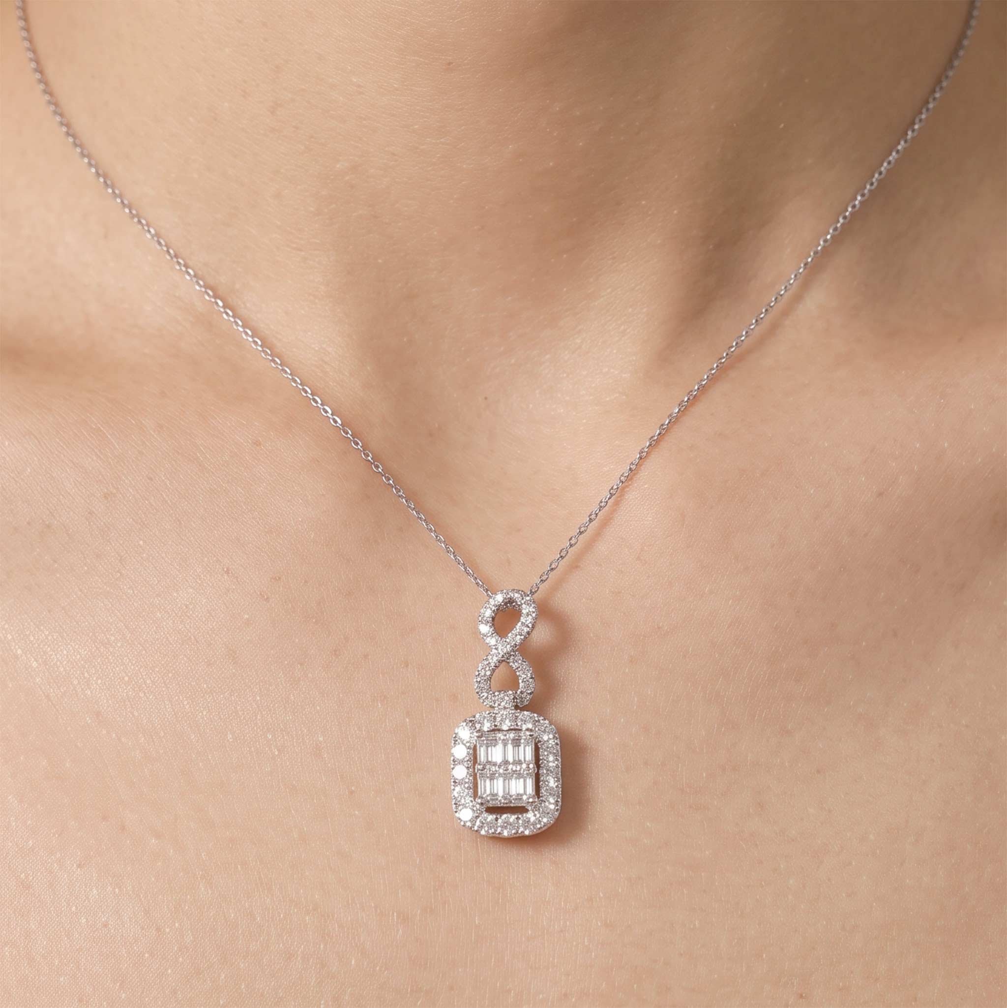 1.24ct Natural Diamond Emerald-Cut Illusion Infinity Pendant in 18K Gold - JewelryandStore