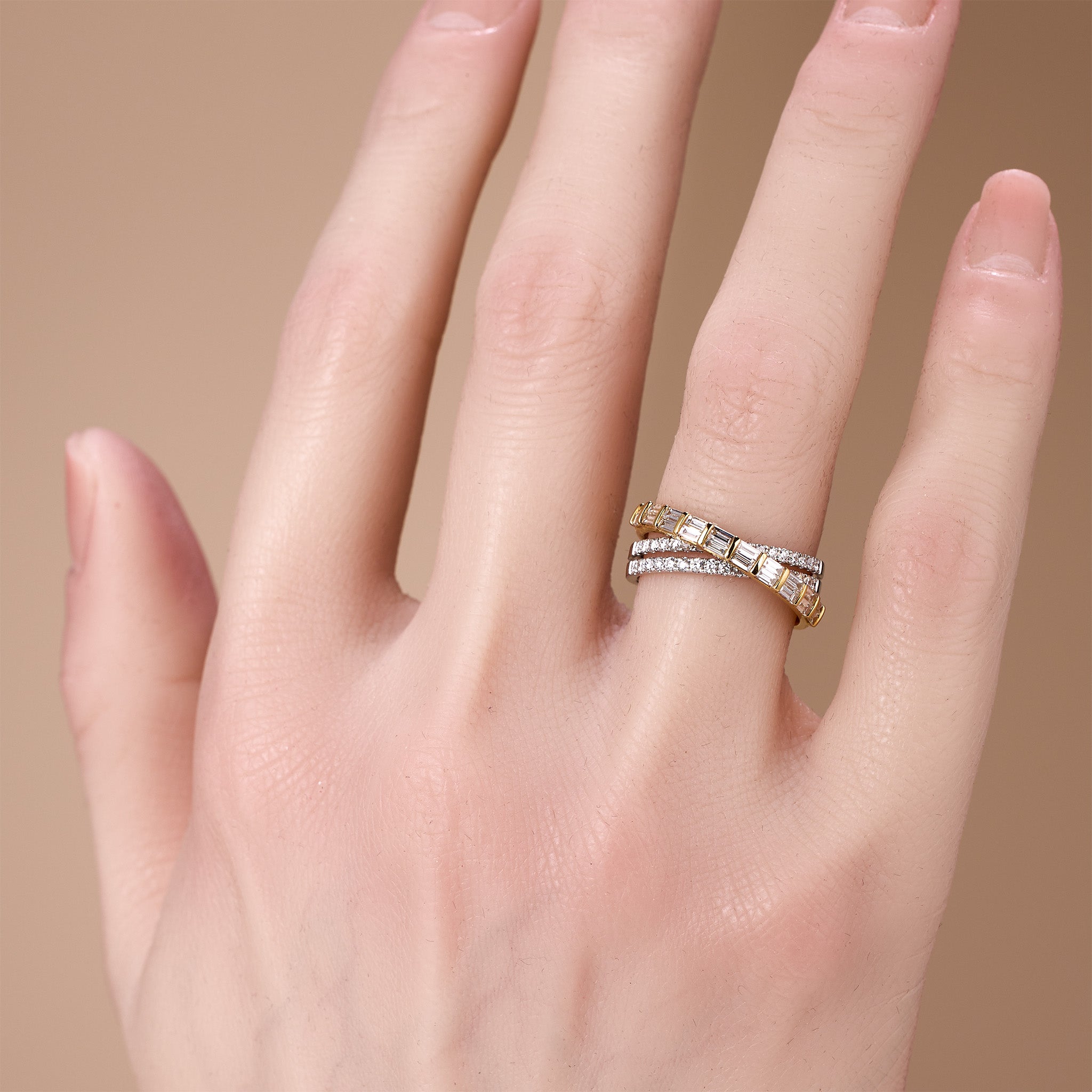 18K Gold X - Cross Natural Diamond Ring - JewelryAndStore