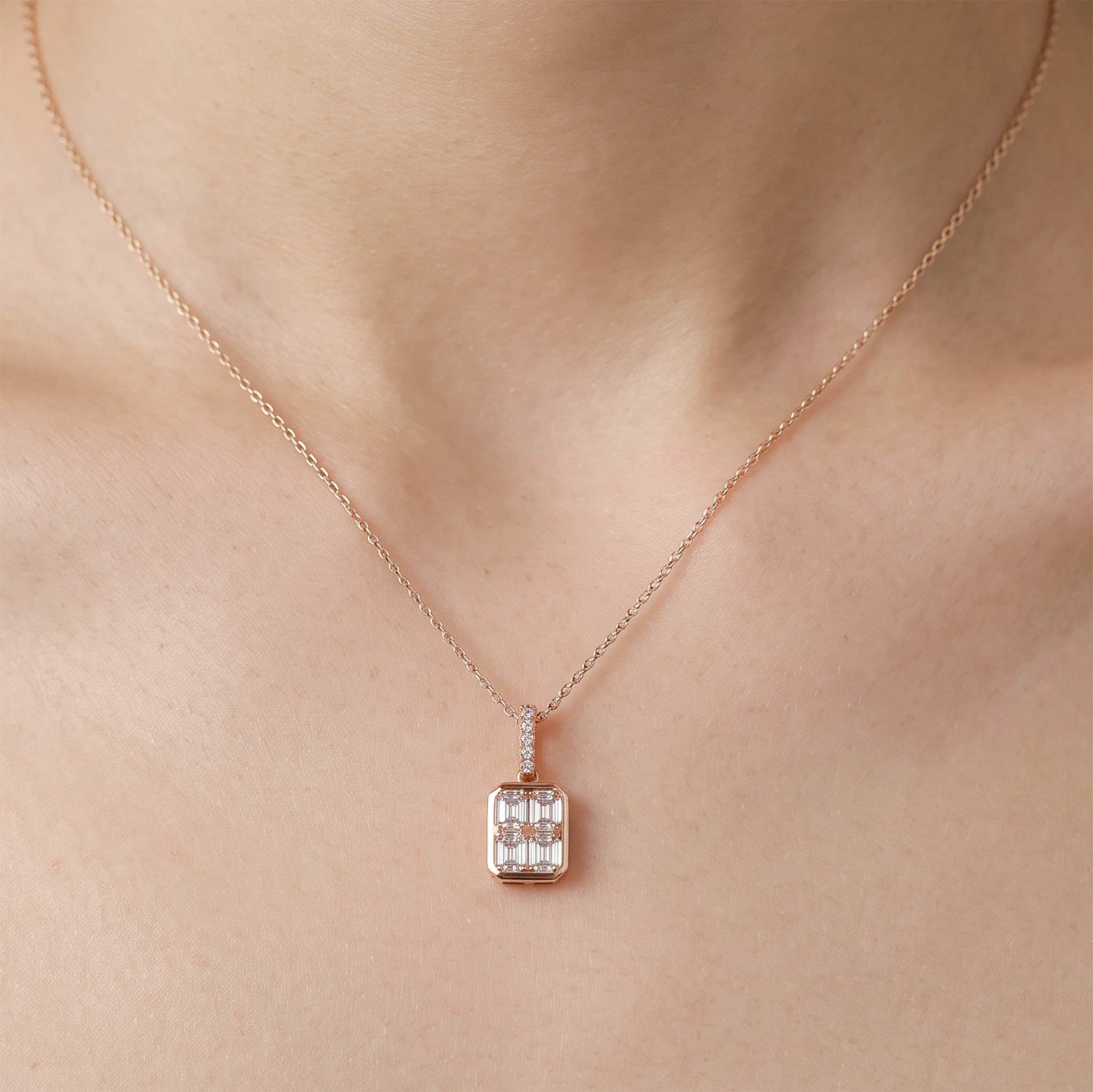 0.56ct Natural Diamond Emerald-Cut Illusion Pendant in 18K Rose Gold - JewelryAndStore
