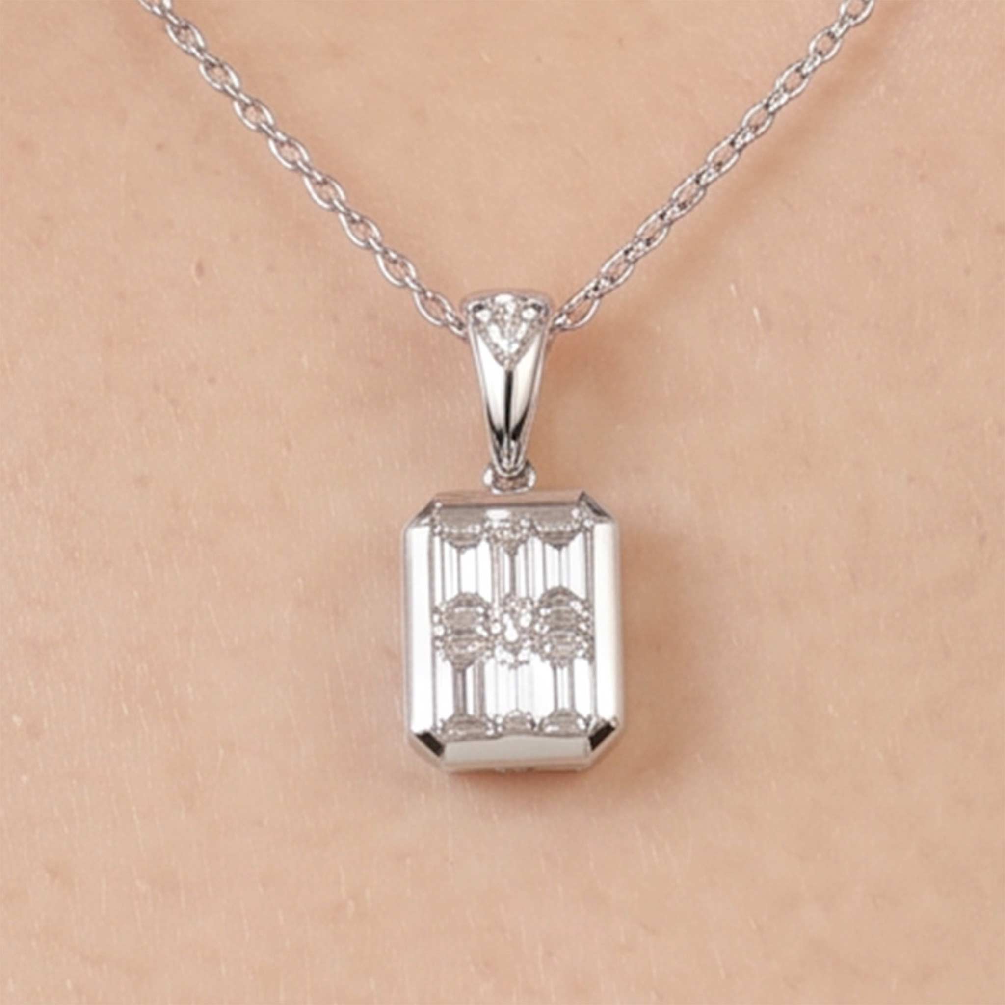 0.56ct Natural Diamond Emerald-Cut Illusion Pendant in 18K White Gold - JewelryAndStore
