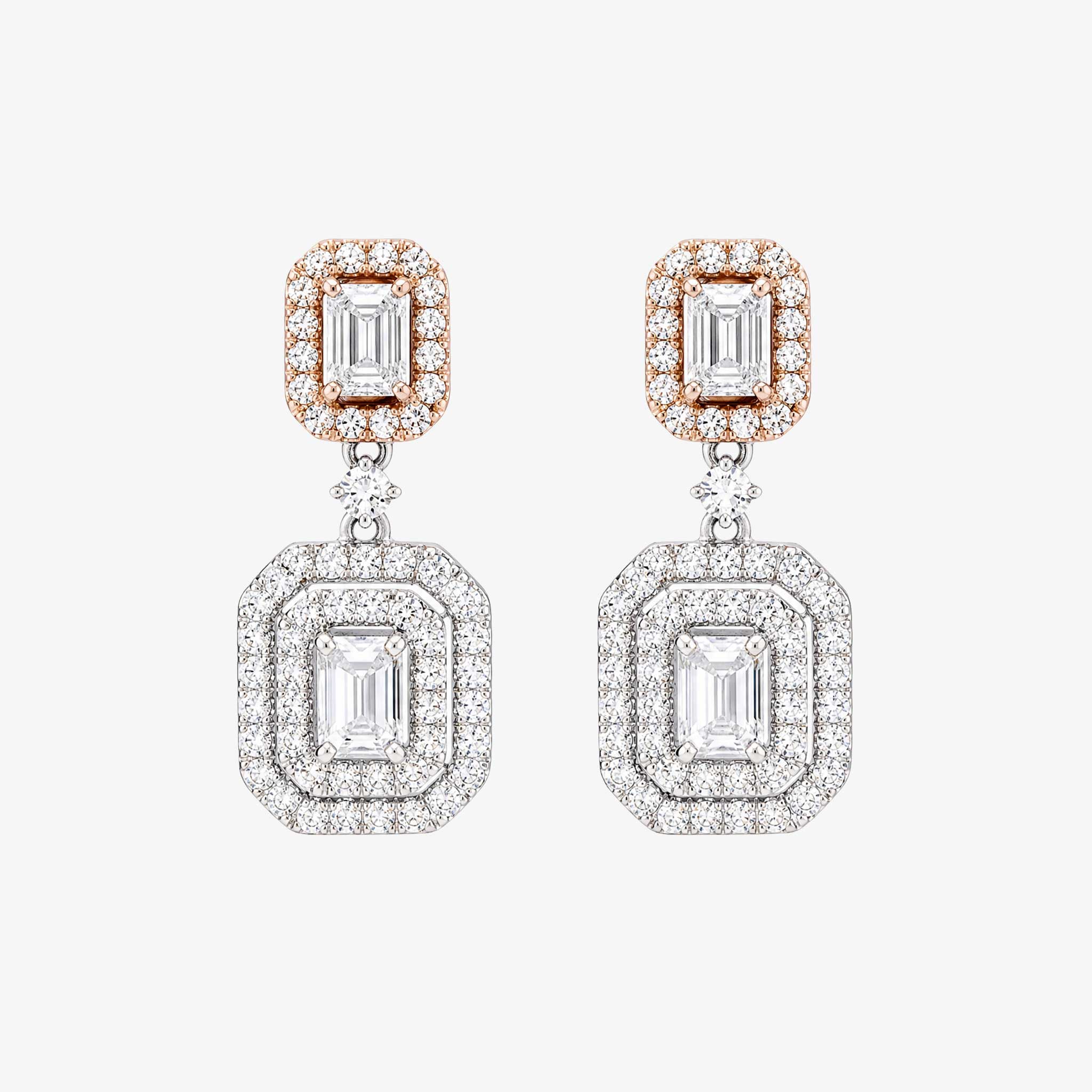 1.12 ctw Natural Emerald Cut Diamond Drop Earrings in 18K Two-Tone Gold - JewelryandStore