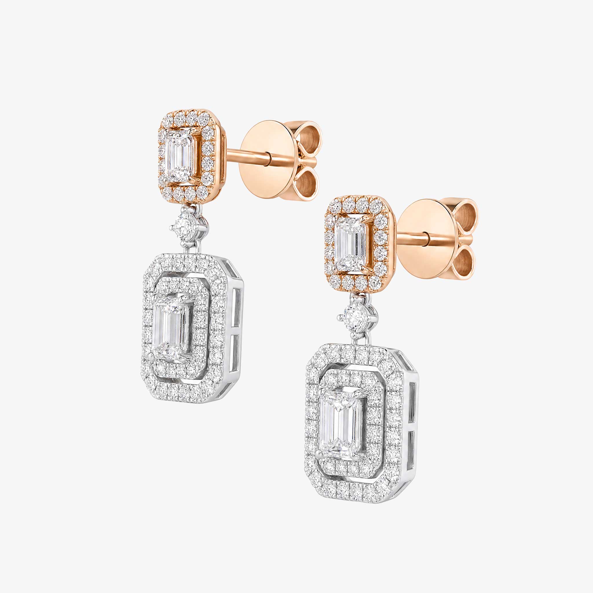 1.12 ctw Natural Emerald Cut Diamond Drop Earrings in 18K Two-Tone Gold - JewelryAndStore