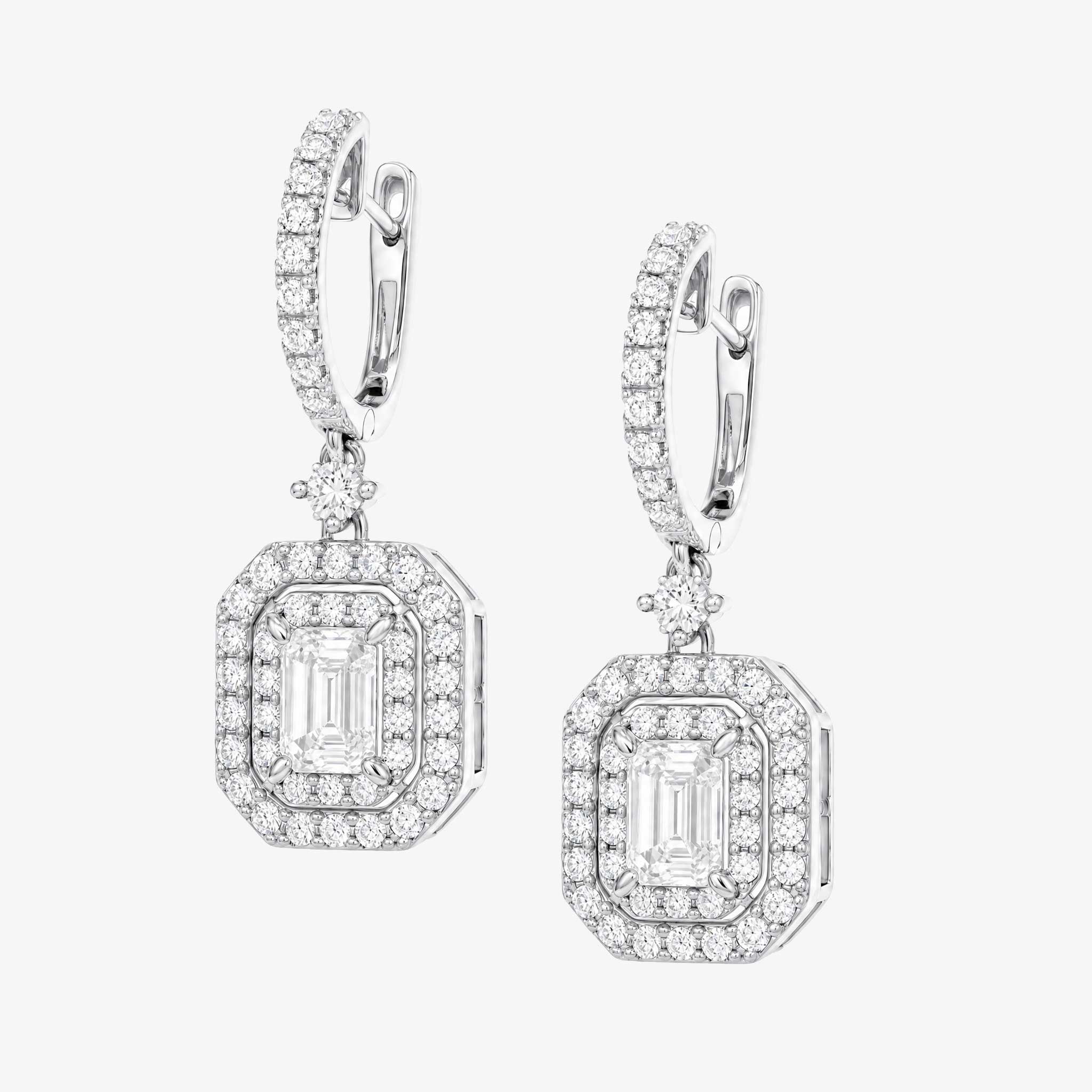 0.70 ctw Natural Emerald Cut Diamond Drop Earrings in 18K white Gold - JewelryandStore
