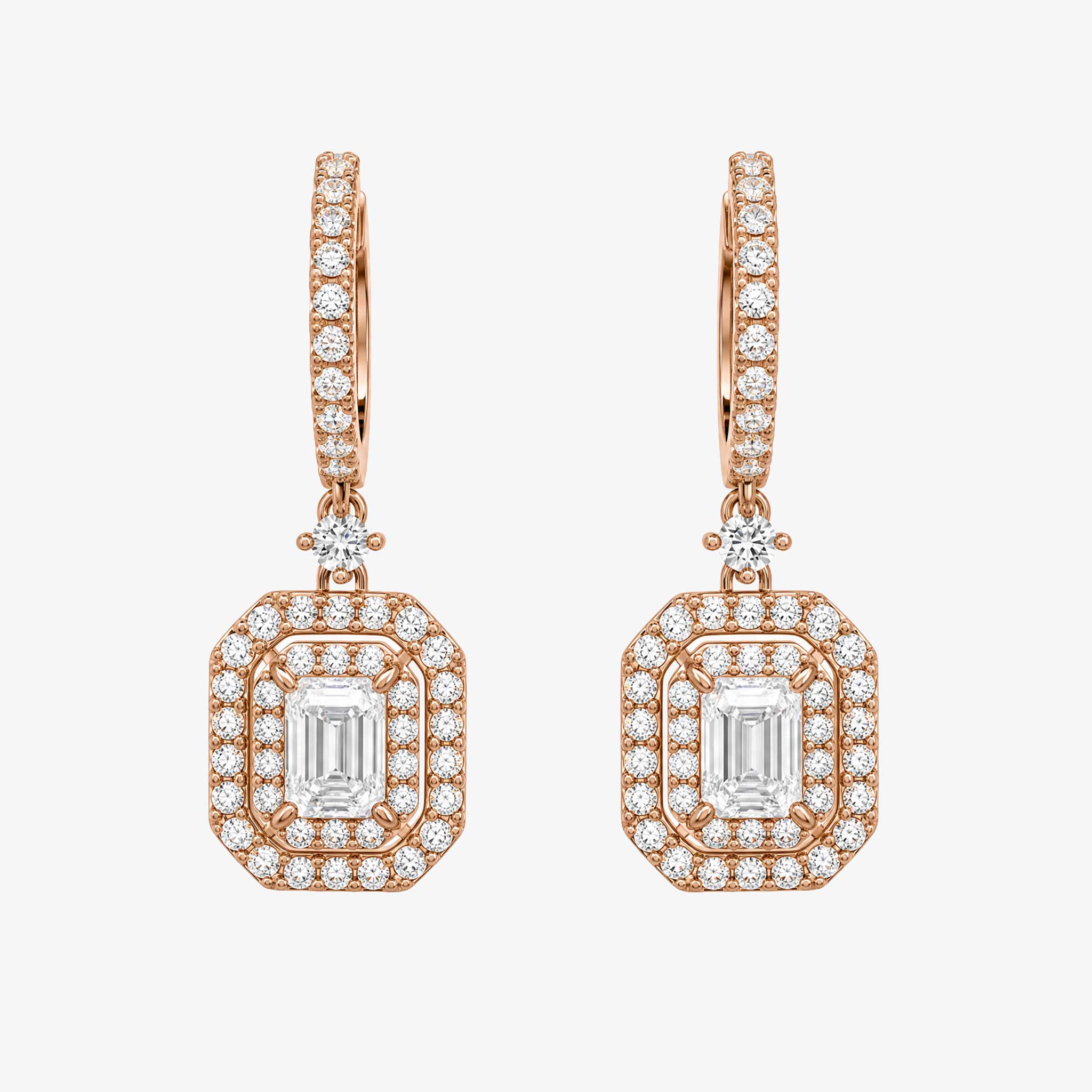 0.69ctw Natural Emerald Cut Diamond Drop Earrings in 18K Rose Gold - JewelryAndStore