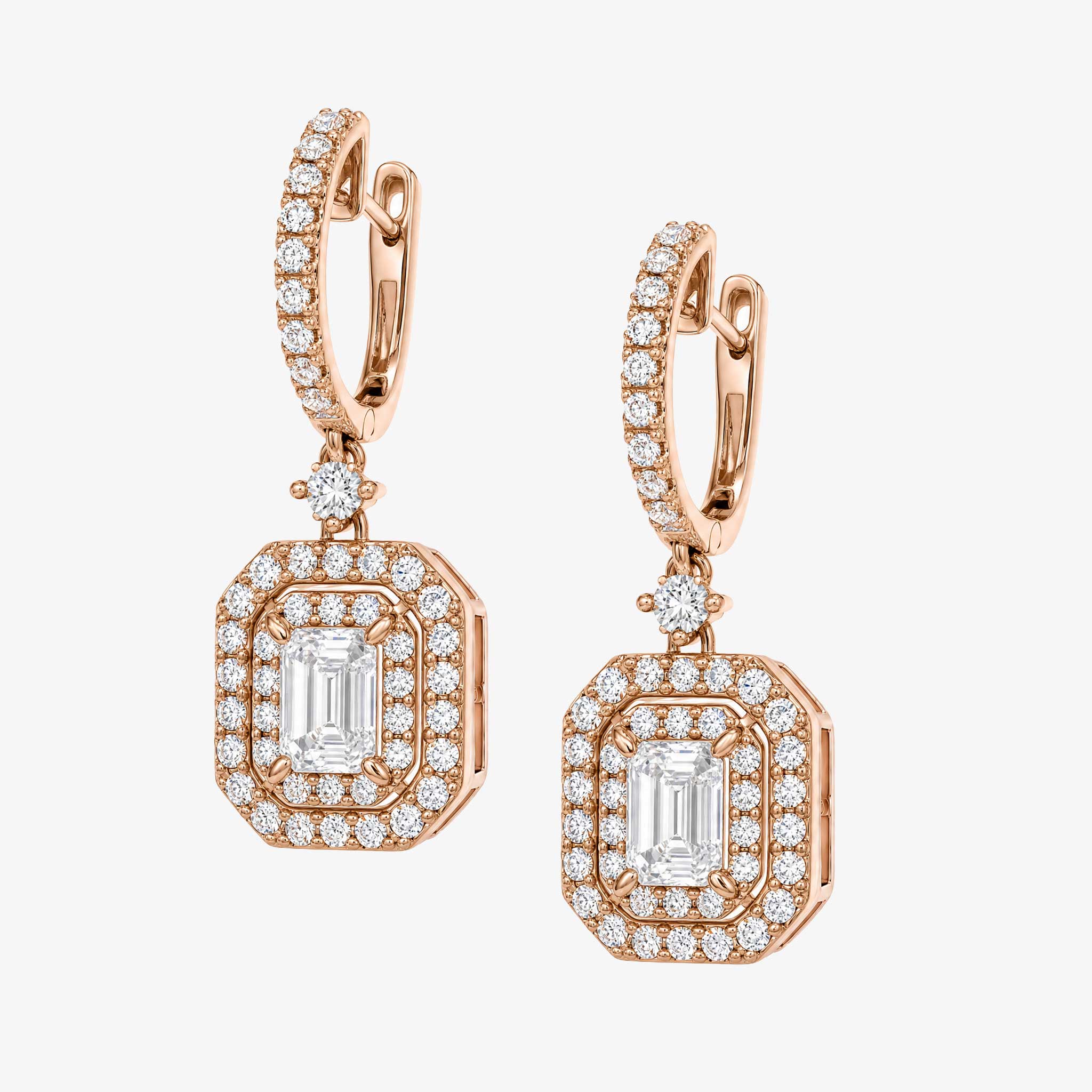 0.69 ctw Natural Emerald Cut Diamond Drop Earrings in 18K rose Gold - JewelryandStore