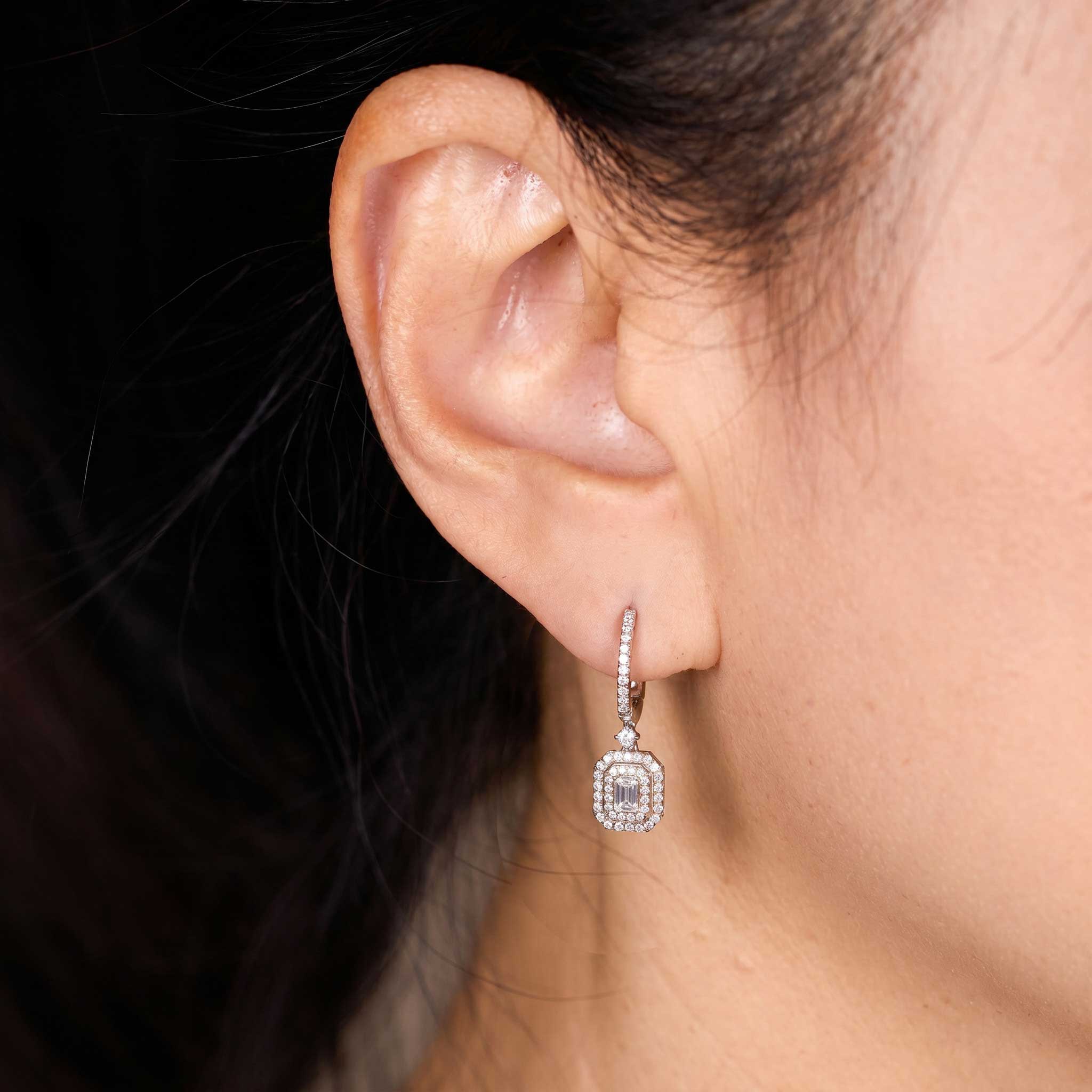0.69 ctw Natural Emerald Cut Diamond Drop Earrings in 18K rose Gold - JewelryandStore