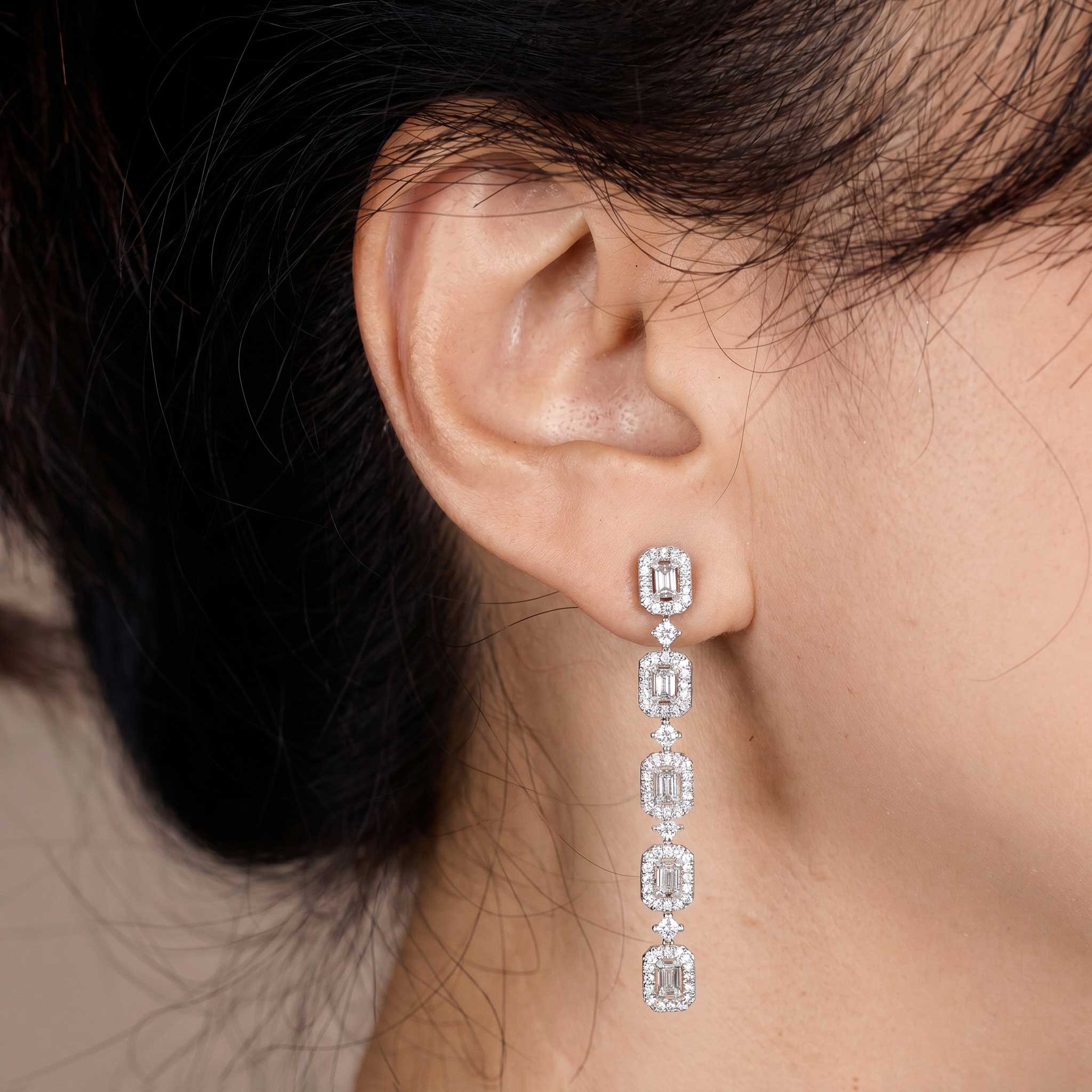 1.56ctw Natural Diamond Drop Earrings in 18K White Gold - JewelryandStore