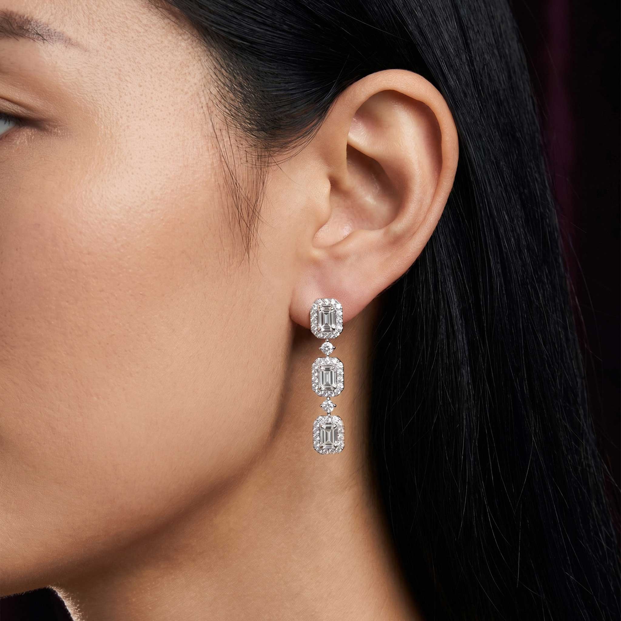 1.18ct.tw Natural Diamond Dangle Earrings in 18K White Gold - JewelryandStore