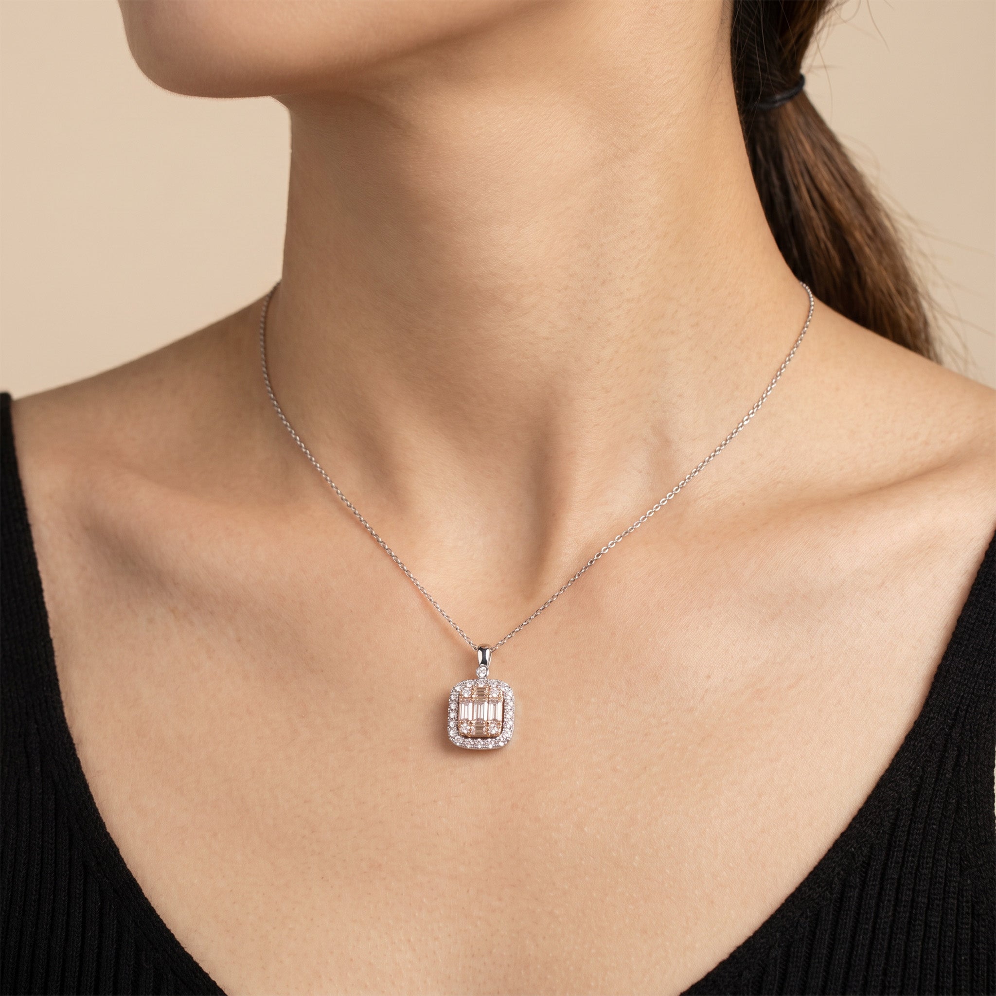 1.03ct Natural Diamond Baguette Illusion Pendant in 18K Gold - JewelryandStore