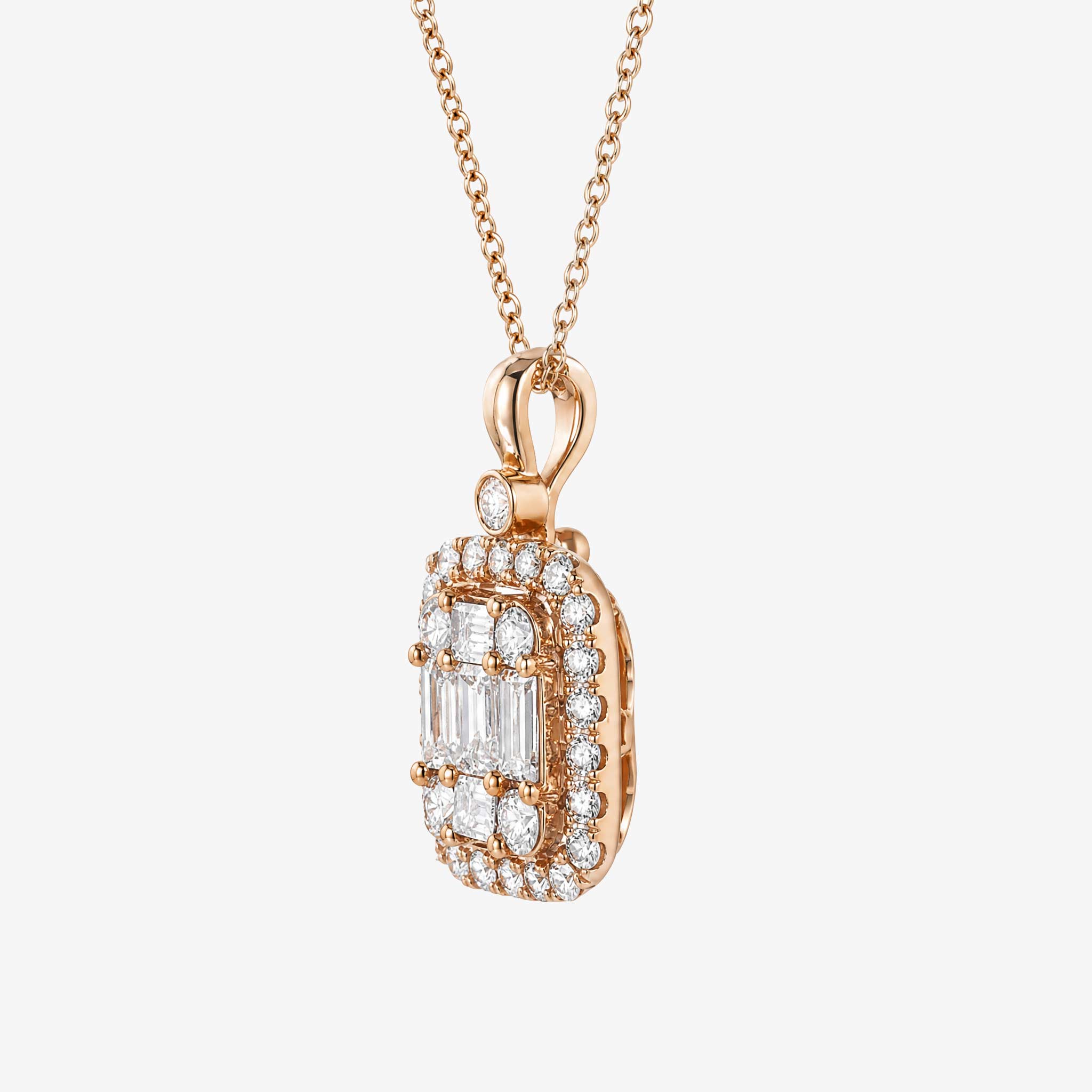 1.07ct Natural Diamond Baguette Illusion Pendant in 18K Gold - JewelryandStore