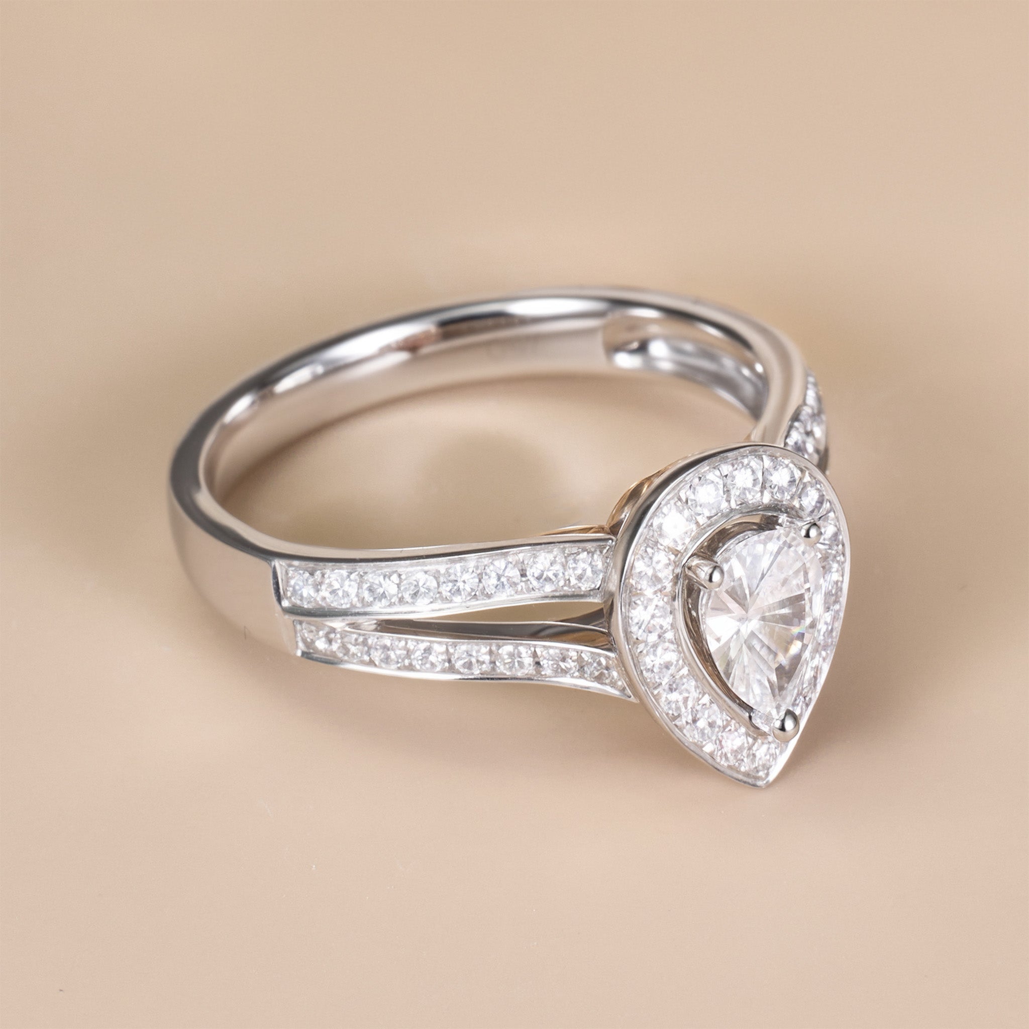 0.69ct.tw. Pear - Shaped Diamond Halo Engagement Ring in 18K White Gold - Jewelry And Store