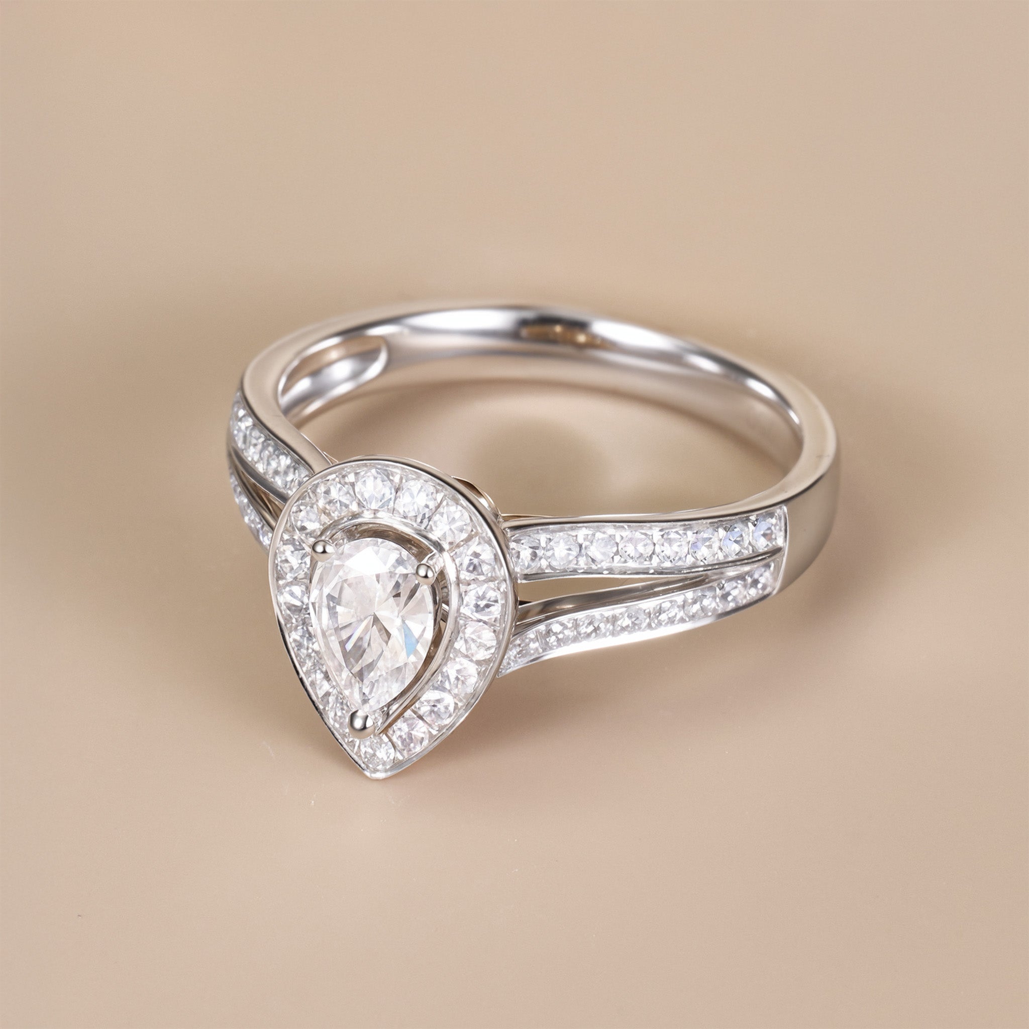 0.69ct.tw. Pear - Shaped Diamond Halo Engagement Ring in 18K White Gold - Jewelry And Store