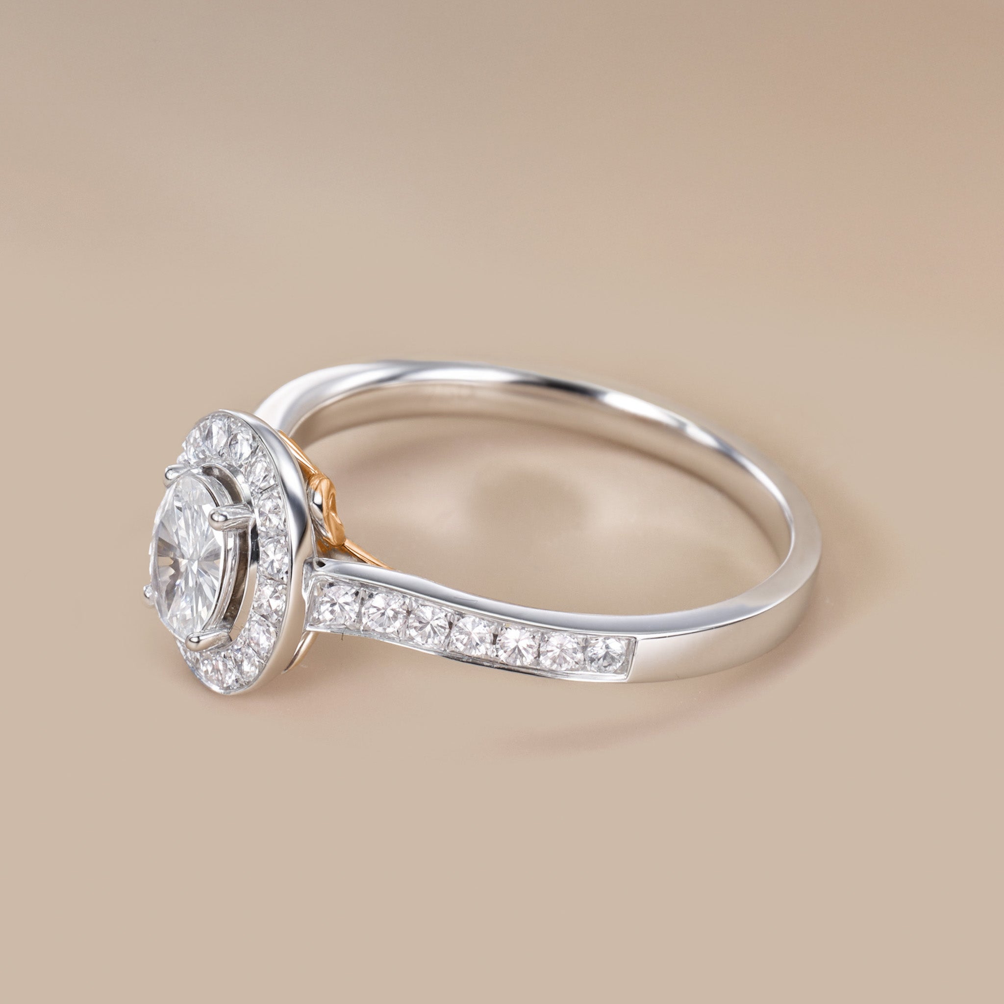 0.69ct.tw. Oval Diamond Halo Engagement Ring in 18K White Gold - Jewelry And Store