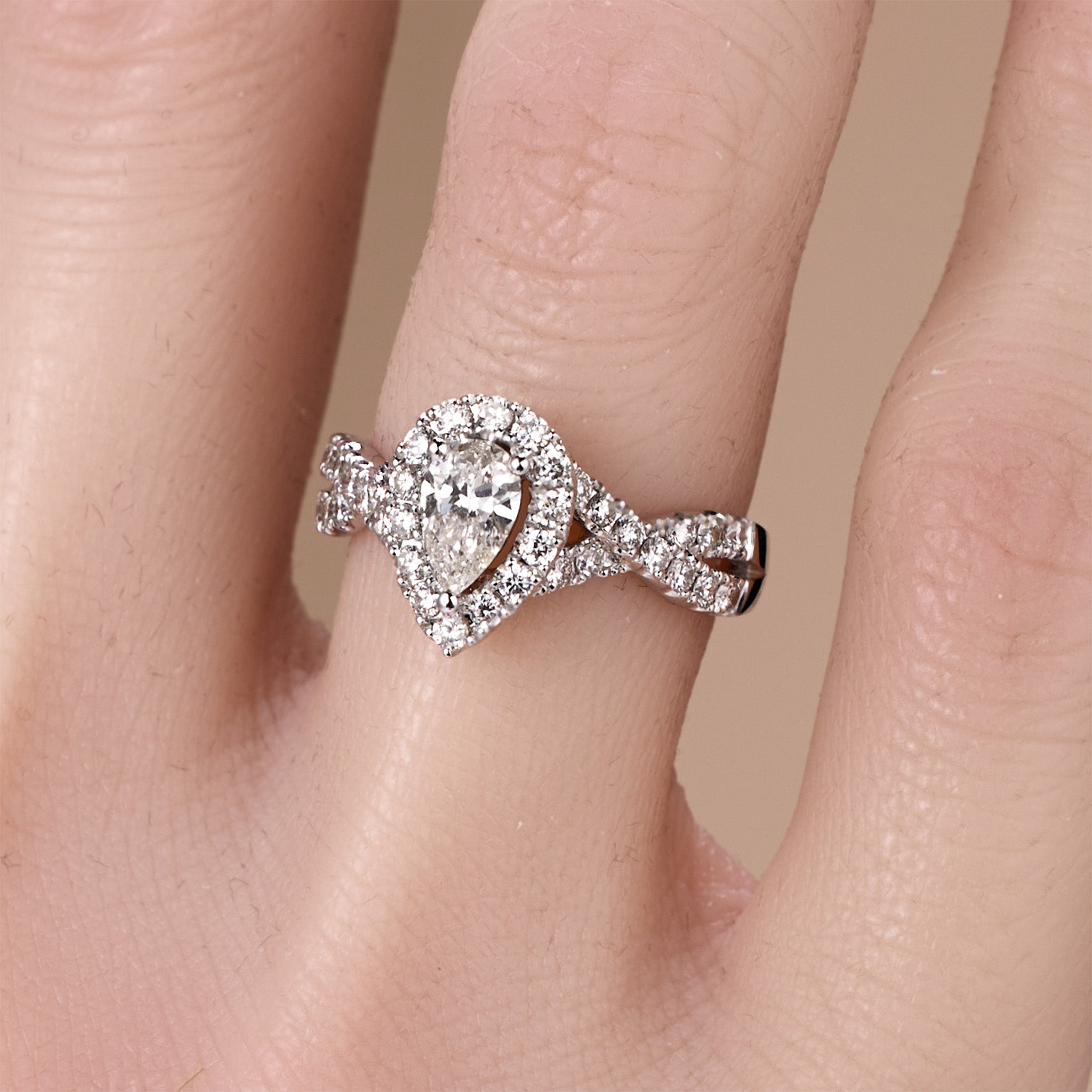 1.22ct.tw. Pear - Shaped Diamond Split Shank Engagement Ring in 18K White Gold - JewelryAndStore