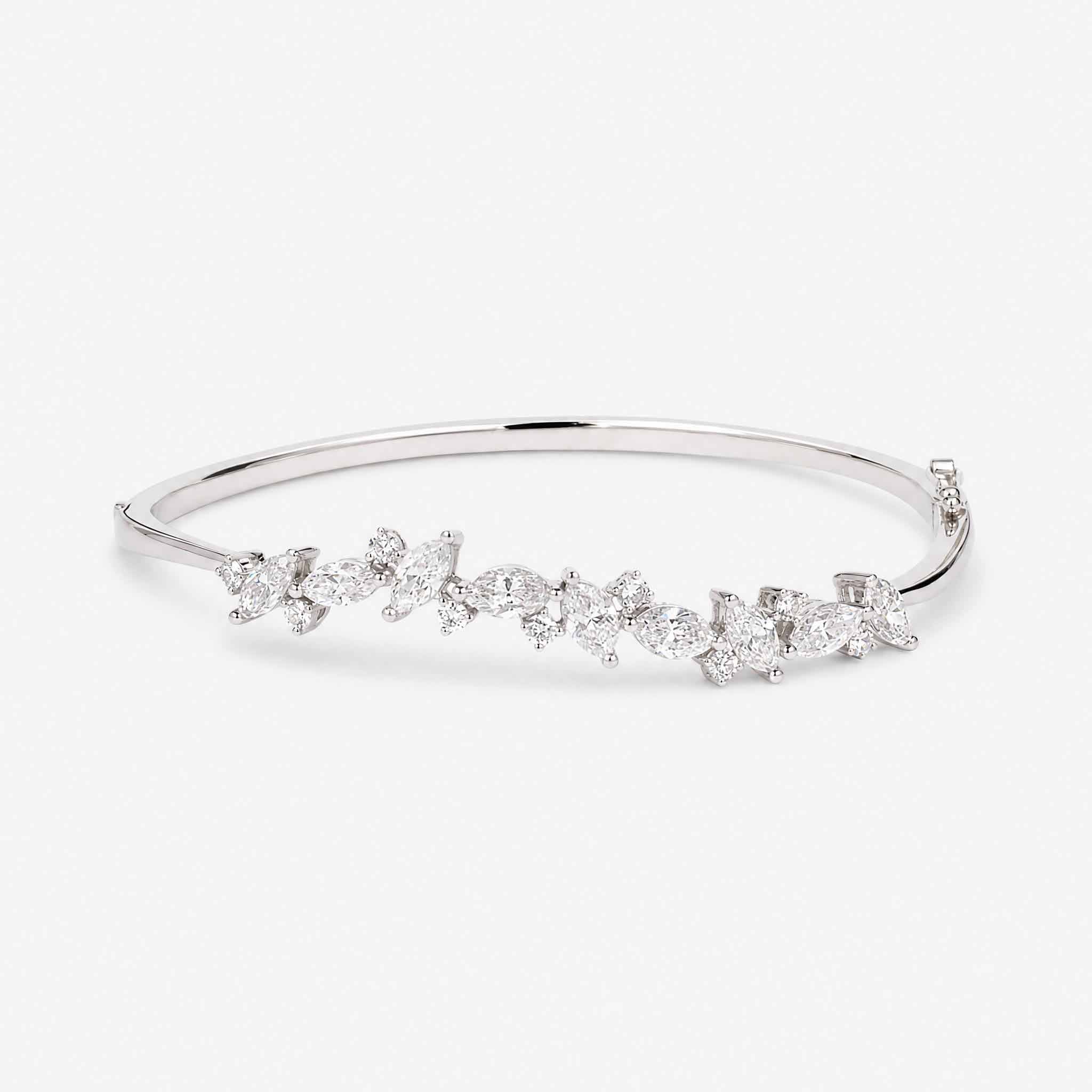 3.51ct Natural Marquise and Round Diamond Bangle in 18K White Gold - JewelryAndStore