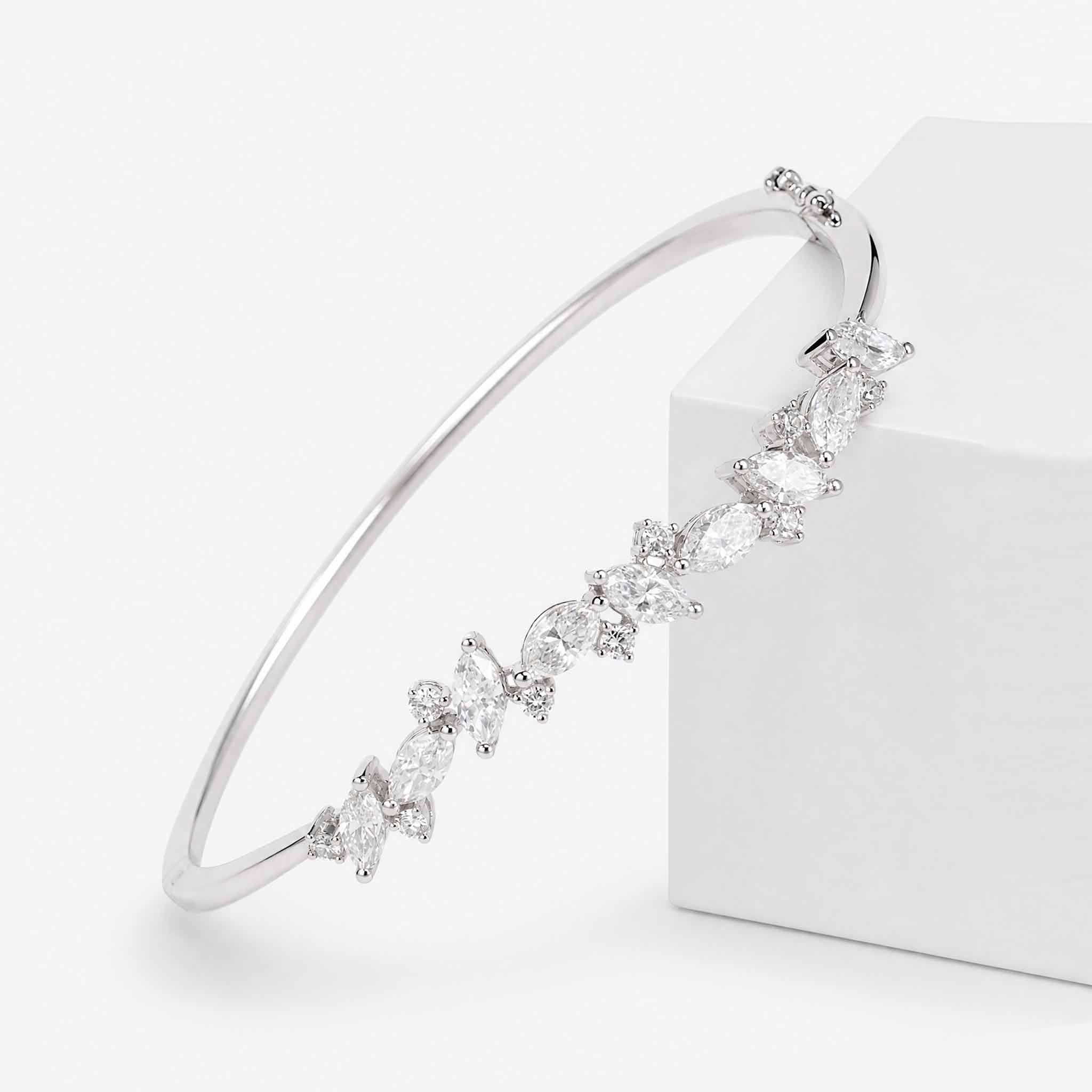 3.51ct Natural Marquise and Round Diamond Bangle in 18K White Gold - JewelryAndStore