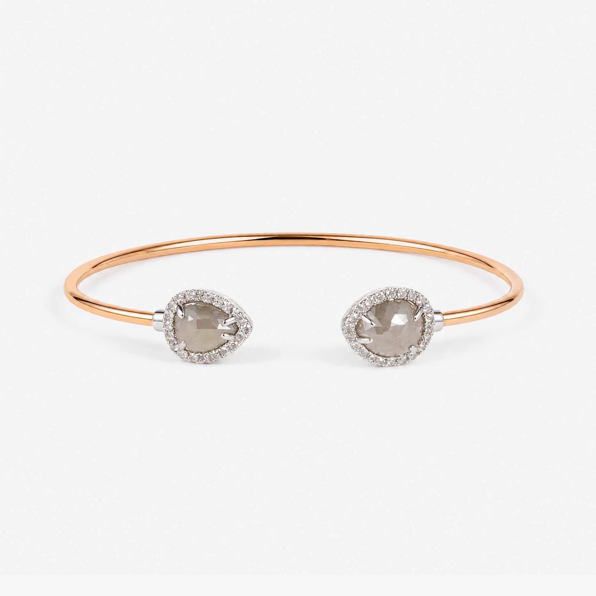Natural Pear Slice Diamond Halo Open Cuff Bangle in 18K Rose Gold - JewelryAndStore