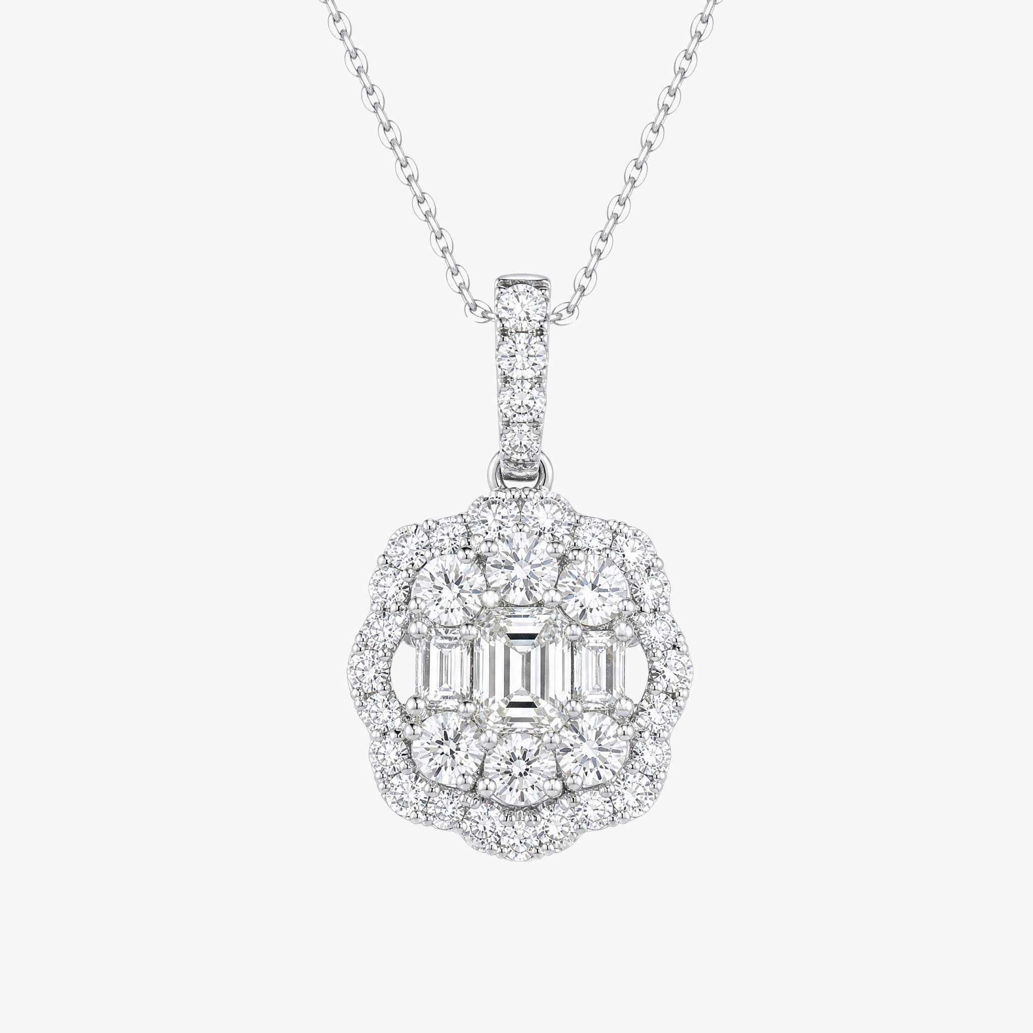 1.43ct Natural Diamond Floral Illusion Pendant in 18K White Gold - JewelryAndStore