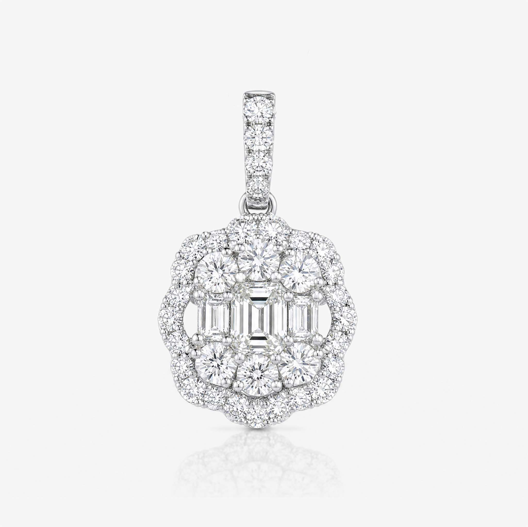 1.43ct Natural Diamond Floral Illusion Pendant in 18K White Gold - JewelryAndStore