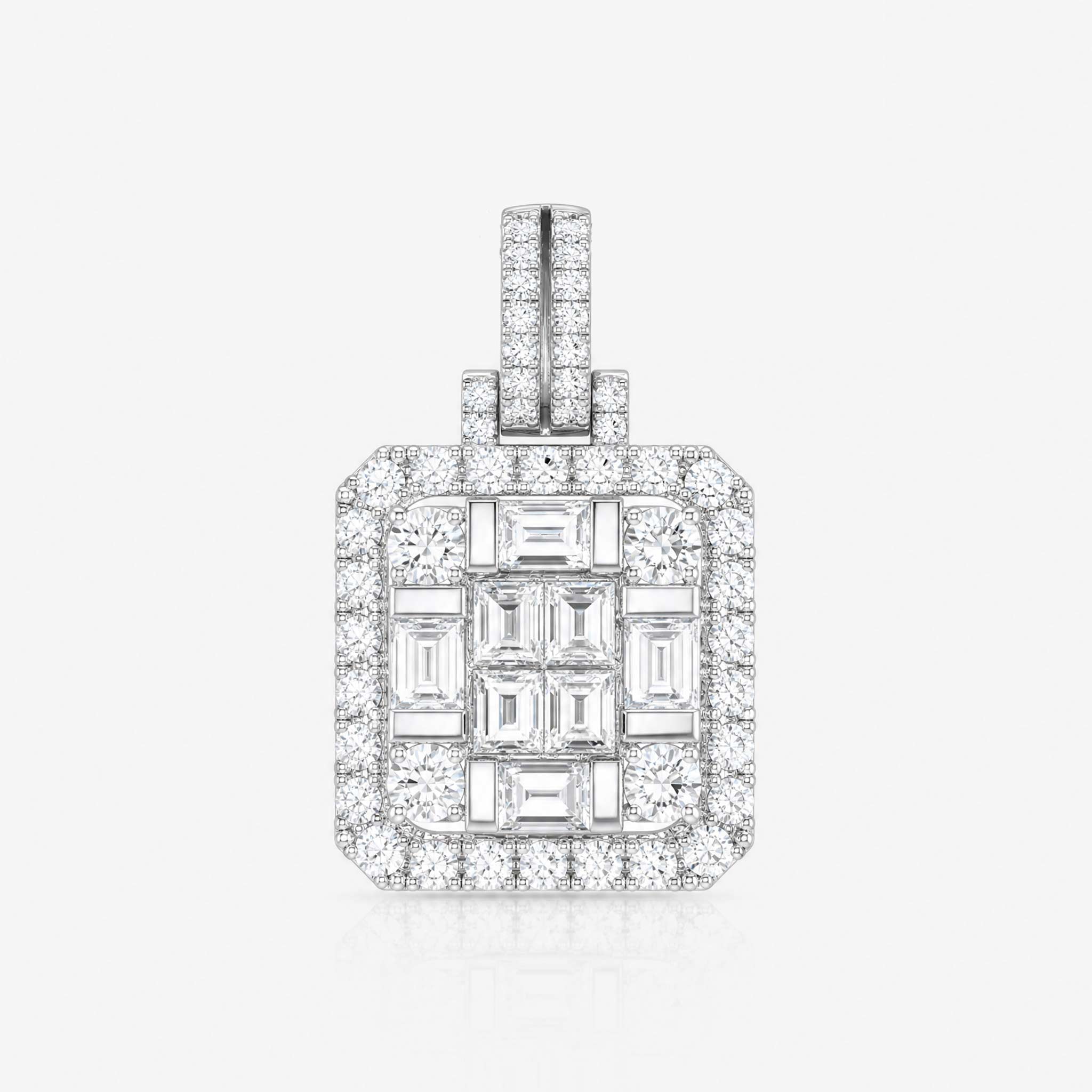1.40ct Natural Diamond Baguette Illusion Pendant in 18K White Gold - JewelryAndStore