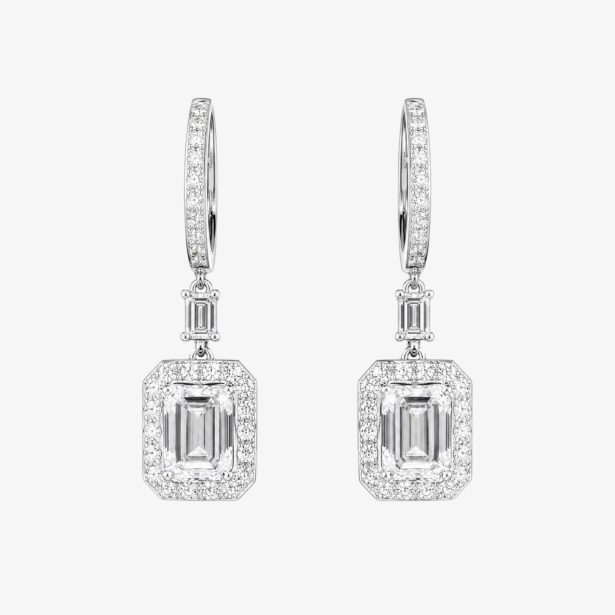1.00ctw Natural Emerald Cut Diamond Drop Earrings in 18K White Gold - JewelryandStore