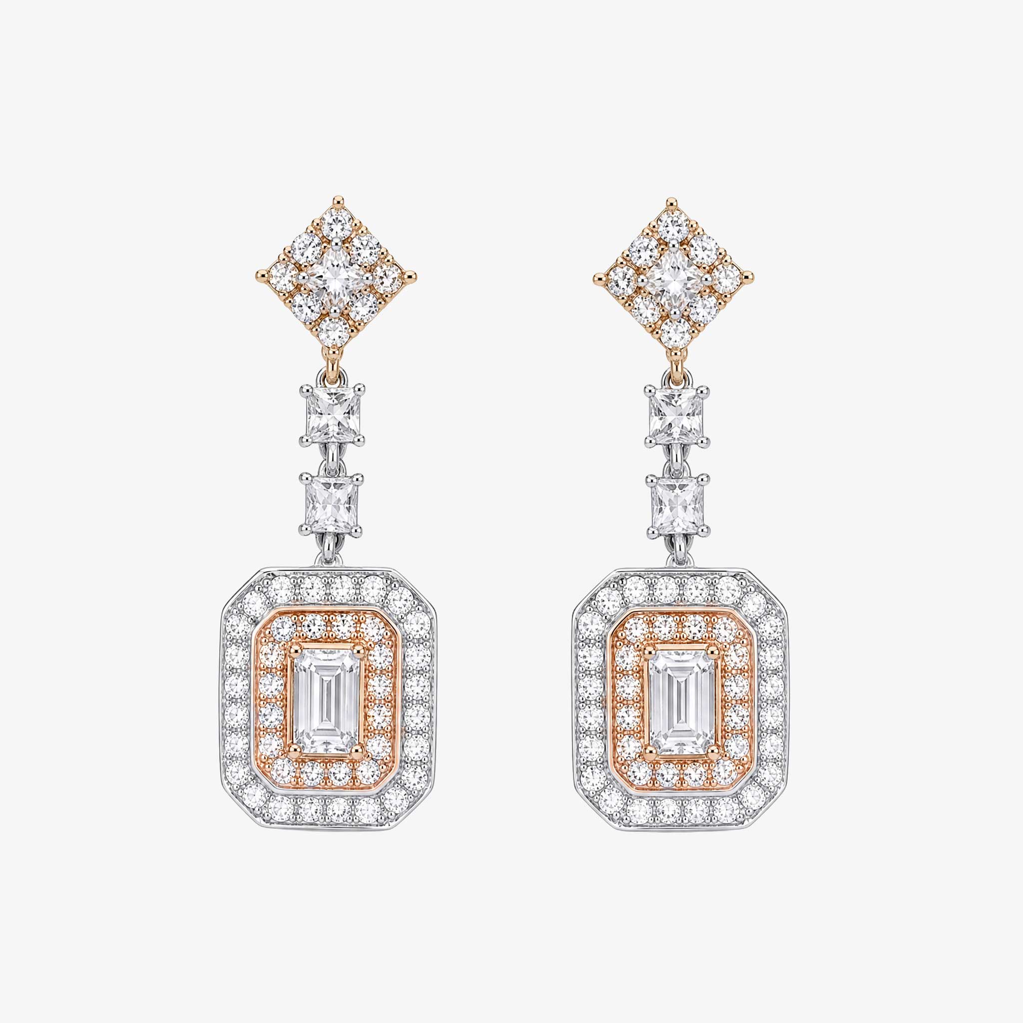0.88 ctw Natural Emerald Cut Diamond Drop Earrings in 18K Two-Tone Gold - JewelryAndStore