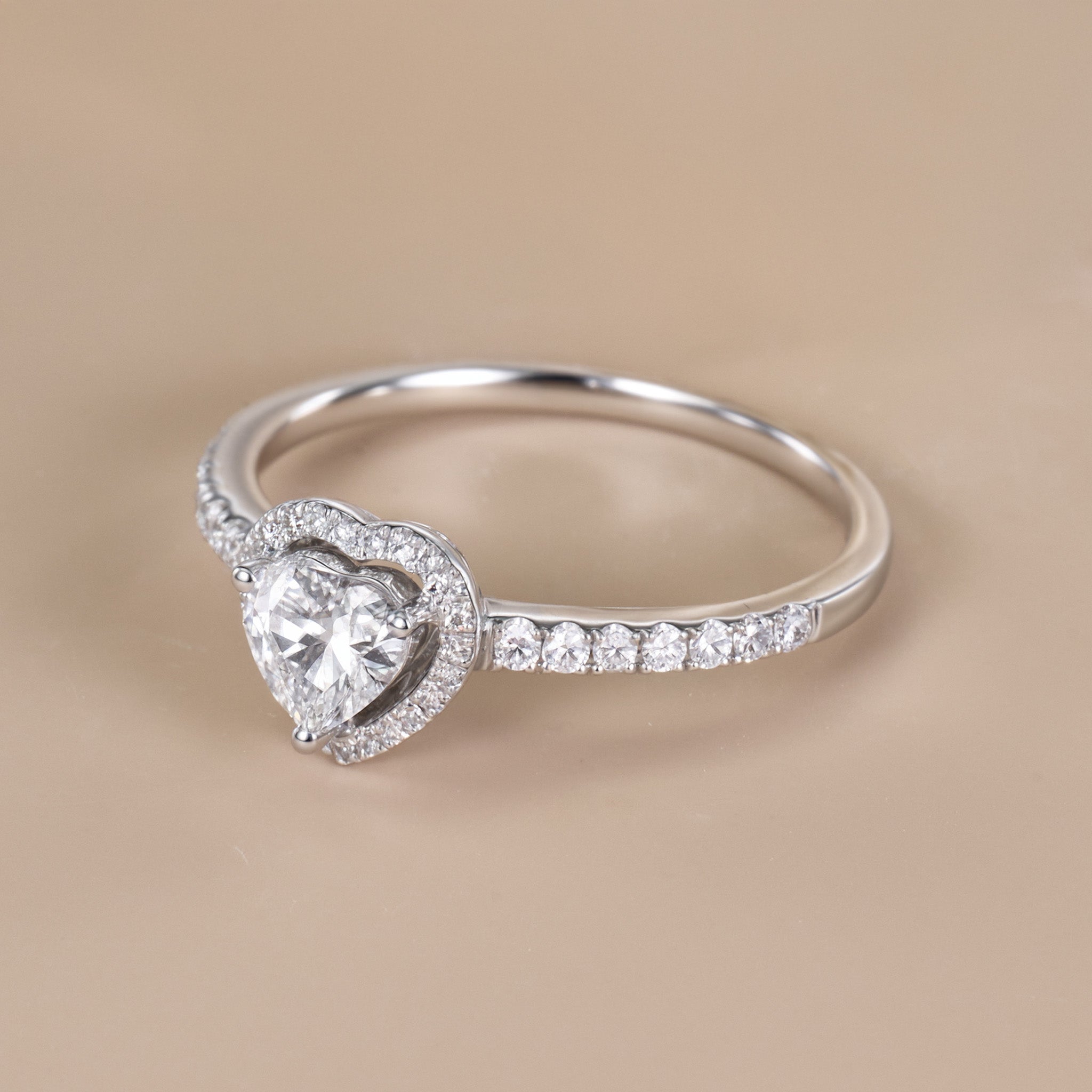 0.59ct.tw. Heart - Shaped Diamond Halo Ring in 18K White Gold - Jewelry And Store