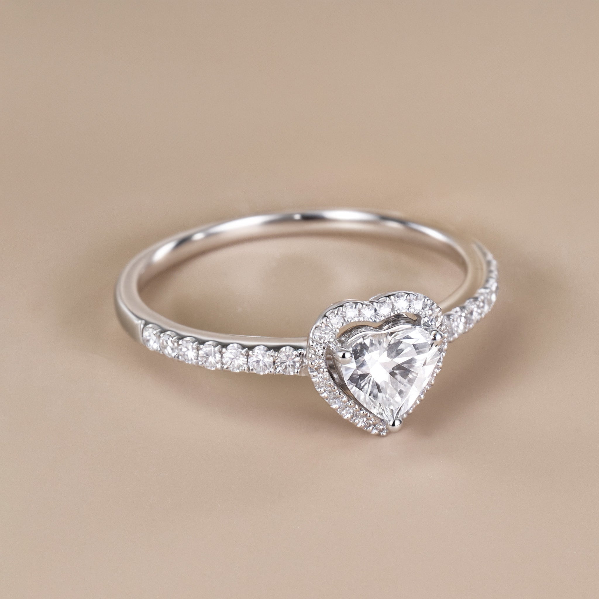 0.59ct.tw. Heart - Shaped Diamond Halo Ring in 18K White Gold - Jewelry And Store