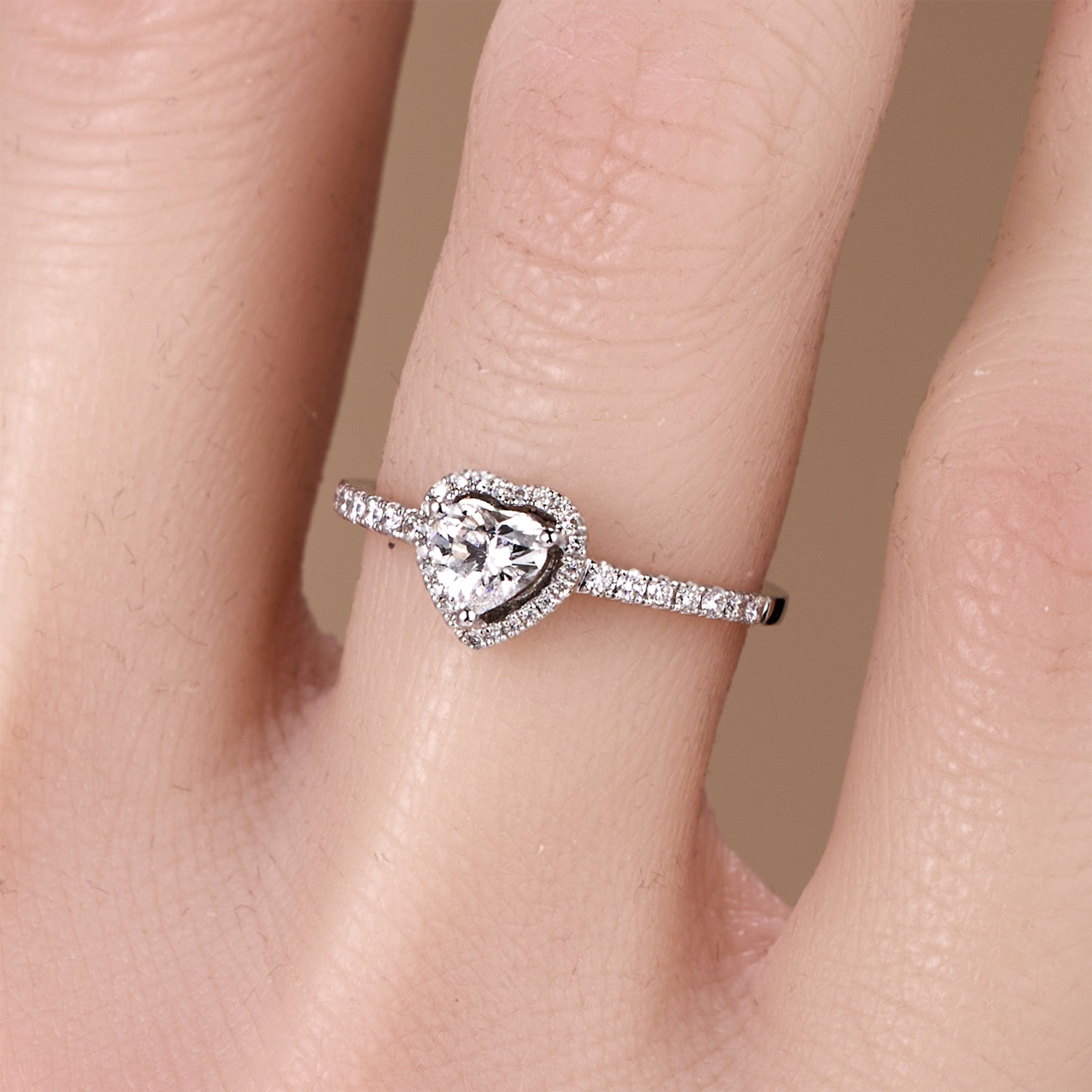 0.59ct.tw. Heart - Shaped Diamond Halo Ring in 18K White Gold - JewelryAndStore