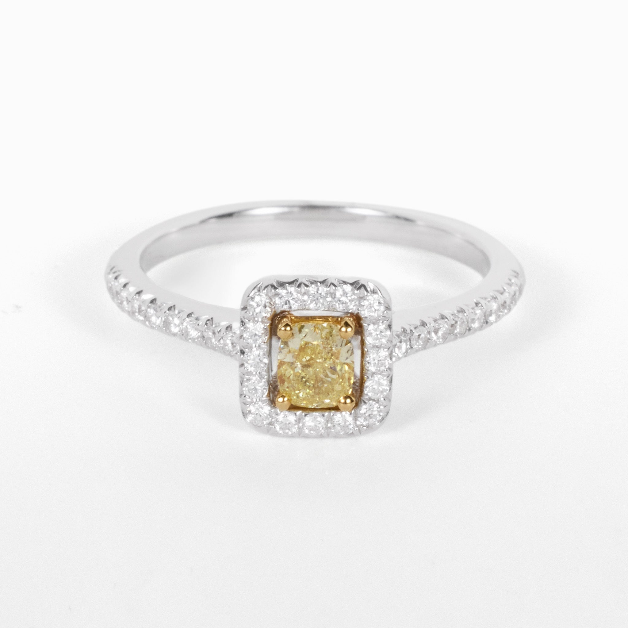 18K Gold Two - Tone Split Shank Ring with 0.35ct.tw. Natural Yellow Diamond - JewelryAndStore